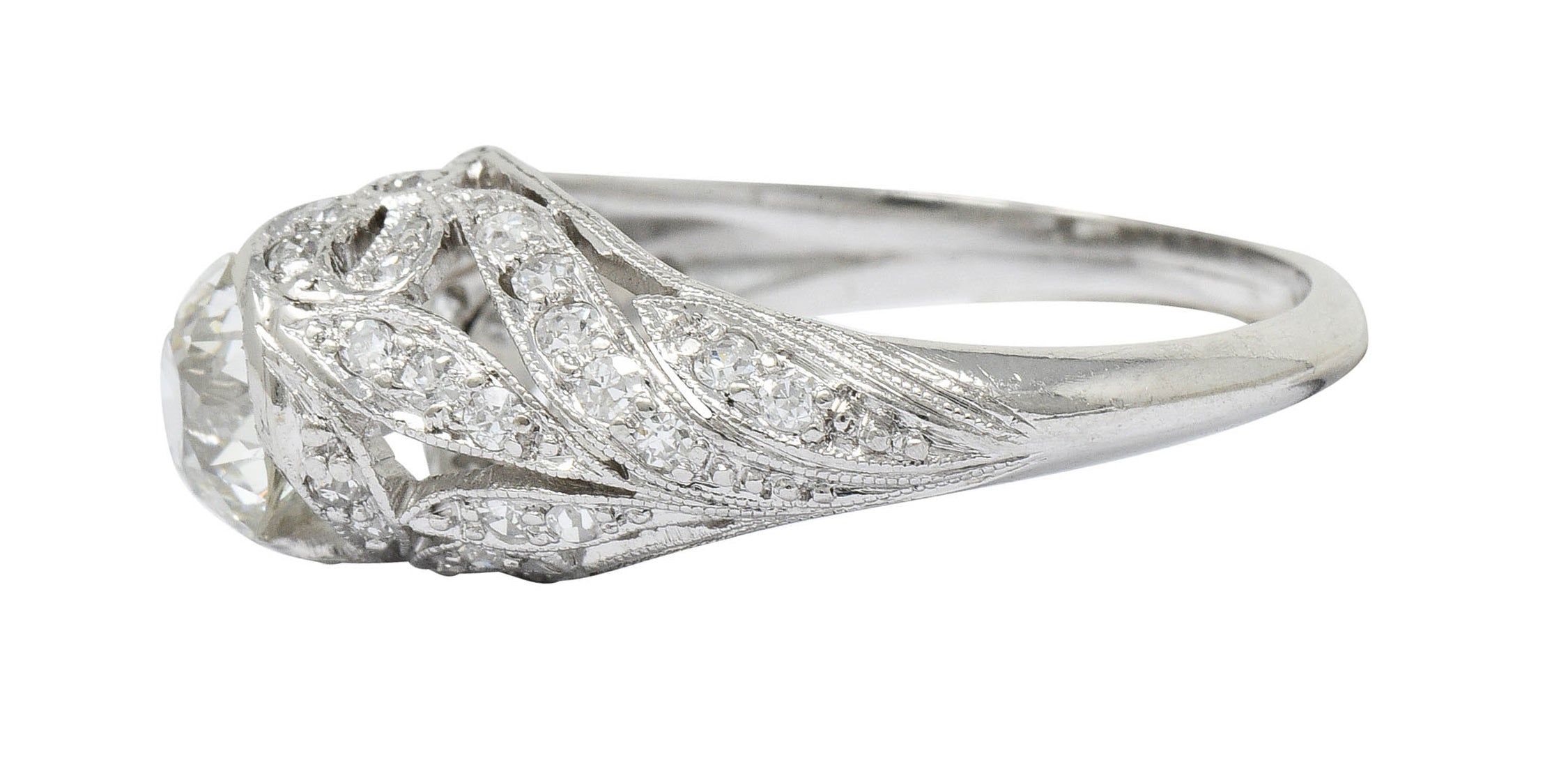 Edwardian 1.55 CTW Diamond Platinum Bow Engagement Ring GIARing - Wilson's Estate Jewelry