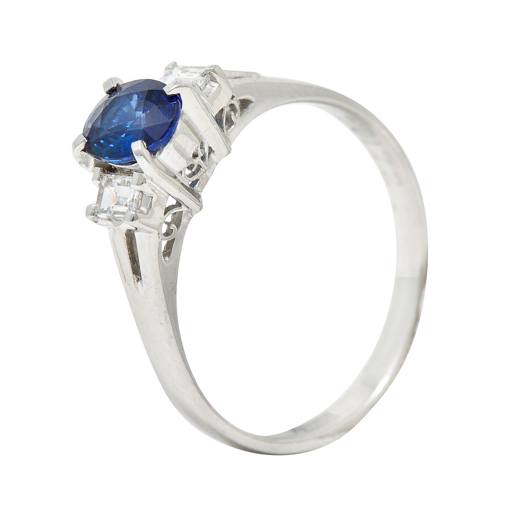 Contemporary 0.81 CTW Sapphire Diamond Platinum Gemstone RingRing - Wilson's Estate Jewelry