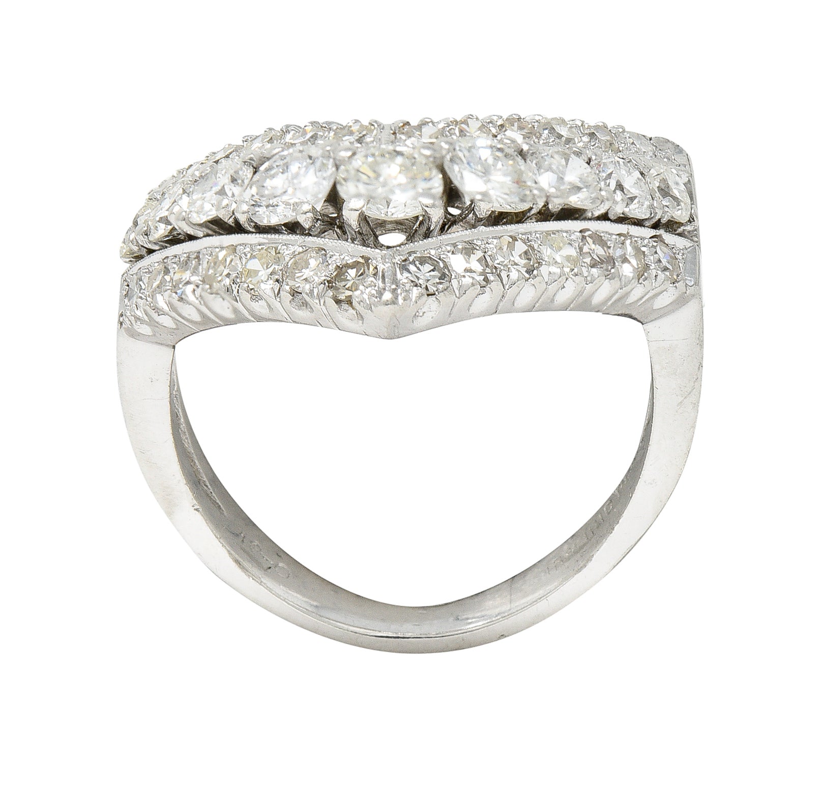 1950's Mid-Century 1.50 CTW Diamond Platinum Chevron Band Ring Wilson's Estate Jewelry