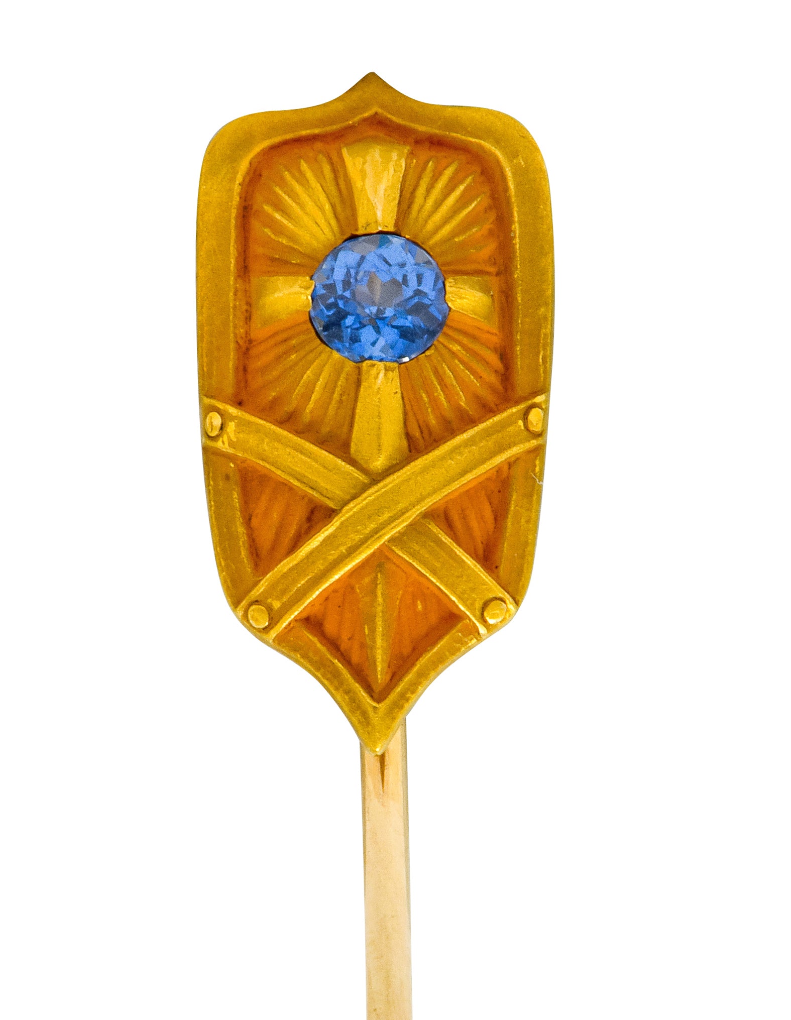 Art Nouveau 0.25 CTW Sapphire 14 Karat Gold Shield Stickpin - Wilson's Estate Jewelry