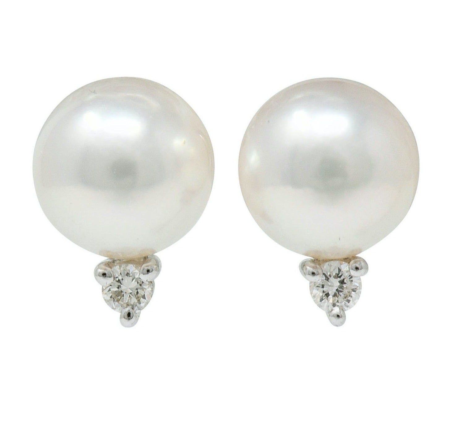 Mikimoto Cultured Pearl Diamond 18 Karat White Gold Stud Earrings - Wilson's Estate Jewelry