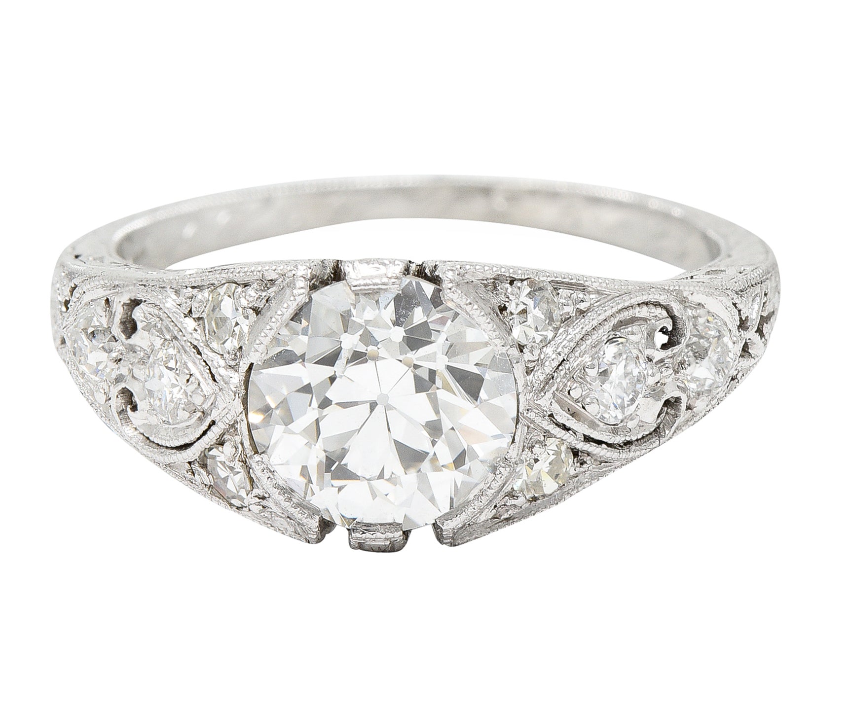 1923 Art Deco 1.34 CTW Diamond Platinum Scrolled Wheat Engagement Ring GIA Wilson's Estate Jewelry