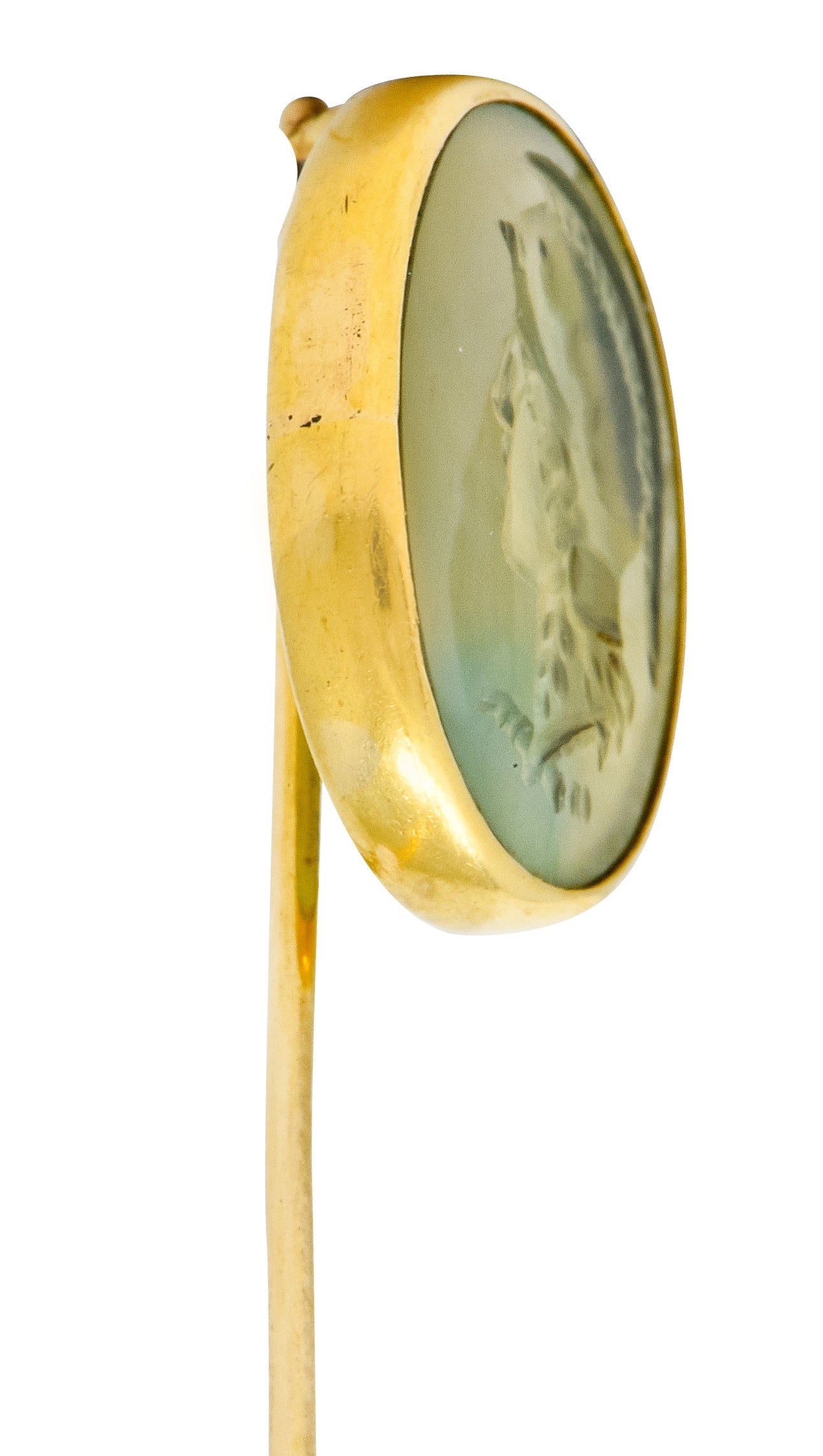 Victorian 14 Karat Gold Hardstone Intaglio Spartan Solider Stickpin - Wilson's Estate Jewelry