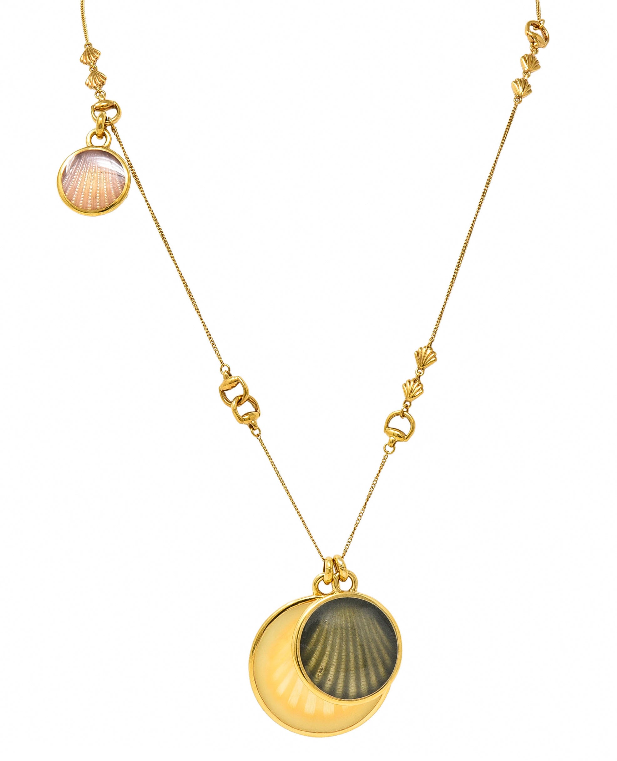 Gucci 2009 Enamel Sea Shell 18 Karat Yellow Gold Horsebit Necklace