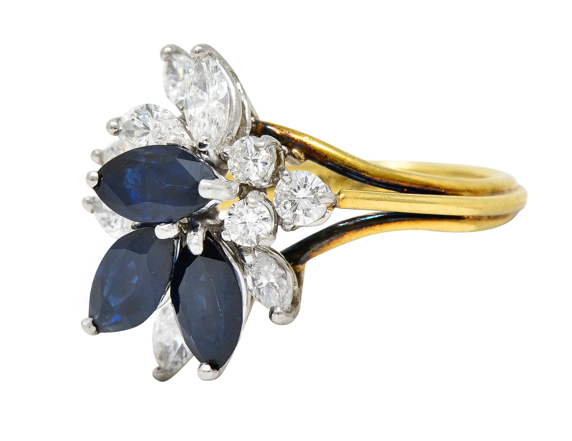 1980's Vintage 3.30 CTW Sapphire Diamond Platinum 18 Karat Gold Cluster RingRing - Wilson's Estate Jewelry