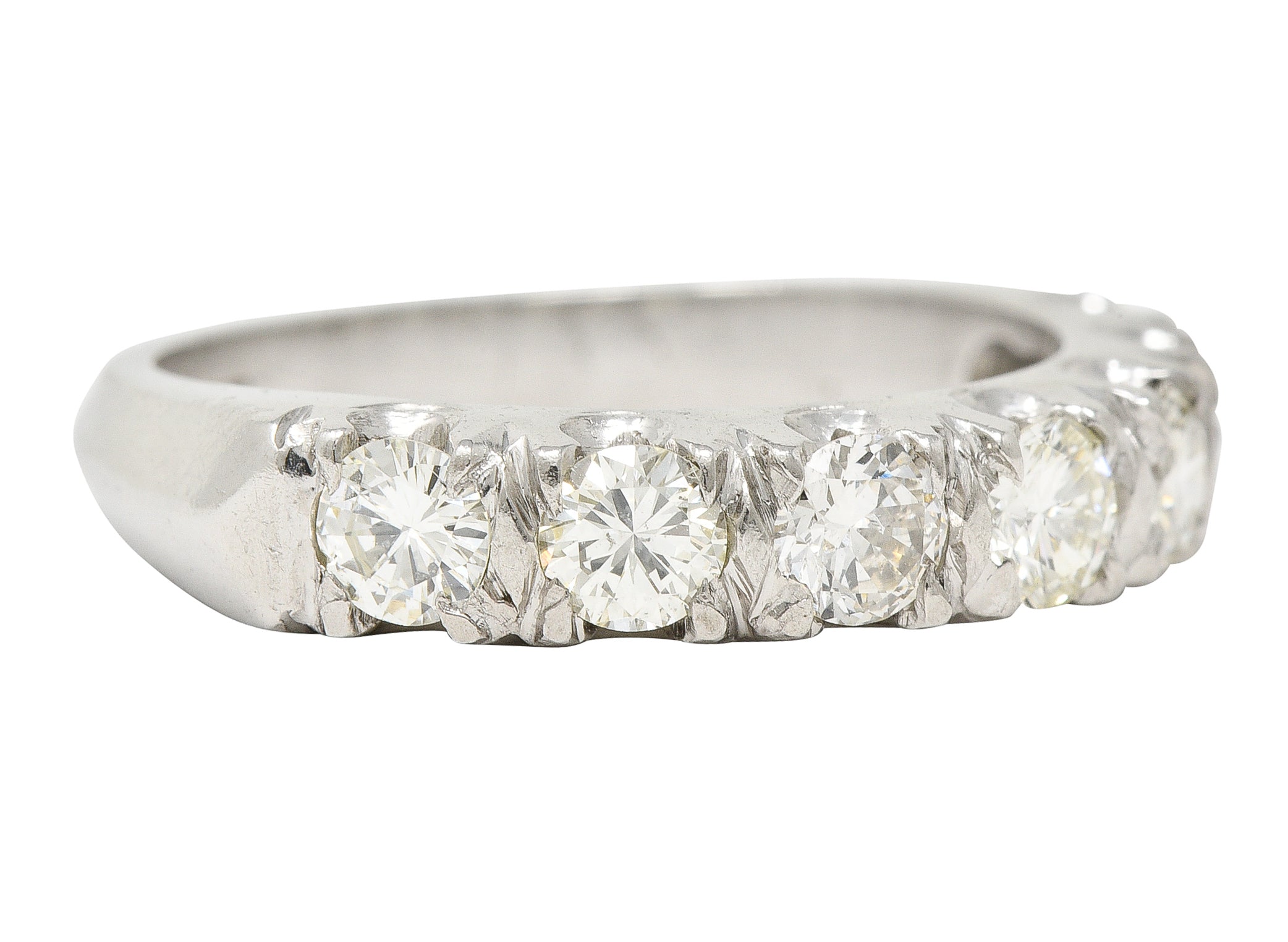 Mid-Century 1.05 CTW Transitional Cut Diamond Platinum Fishtail Vintage Band Ring Wilson's Estate Jewelry