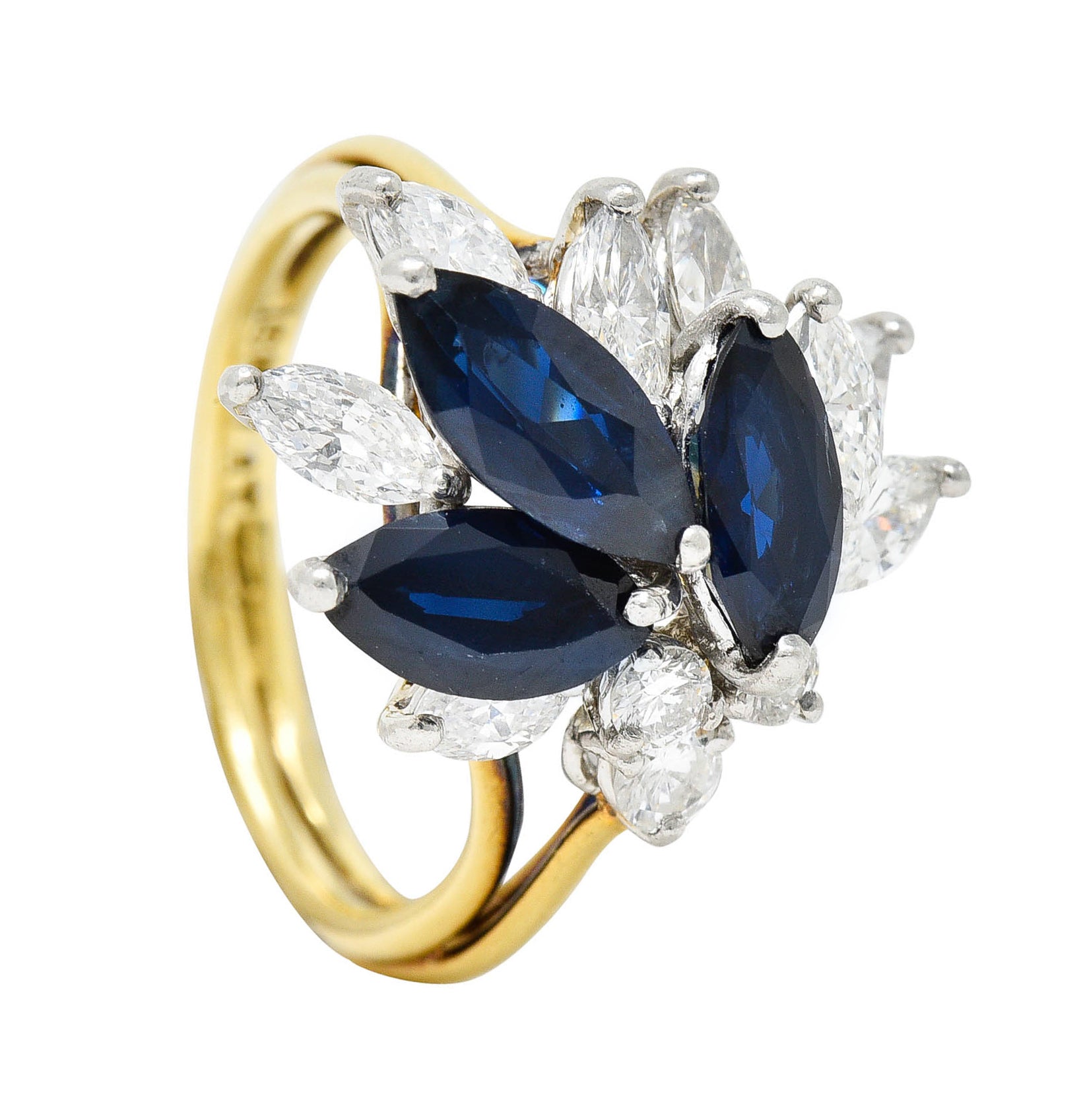 1980's Vintage 3.30 CTW Sapphire Diamond Platinum 18 Karat Gold Cluster RingRing - Wilson's Estate Jewelry