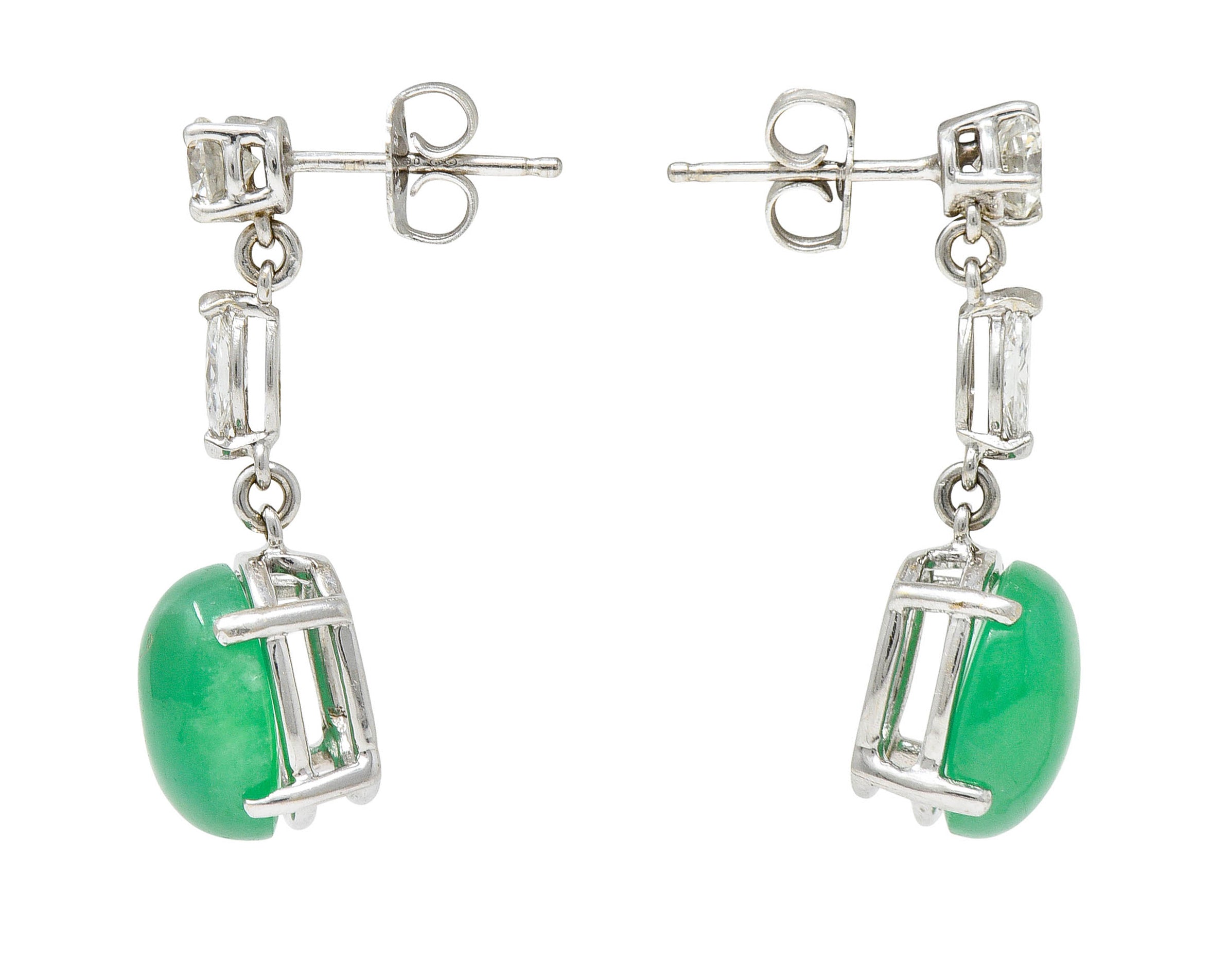 Jade Cabochon Diamond 18 Karat White Gold Drop EarringsEarrings - Wilson's Estate Jewelry