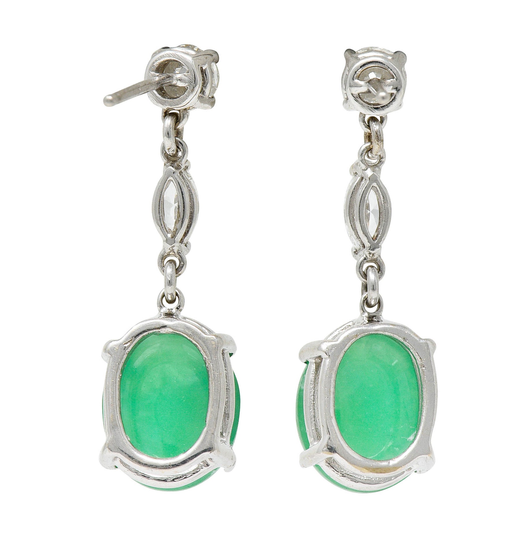 Jade Cabochon Diamond 18 Karat White Gold Drop EarringsEarrings - Wilson's Estate Jewelry