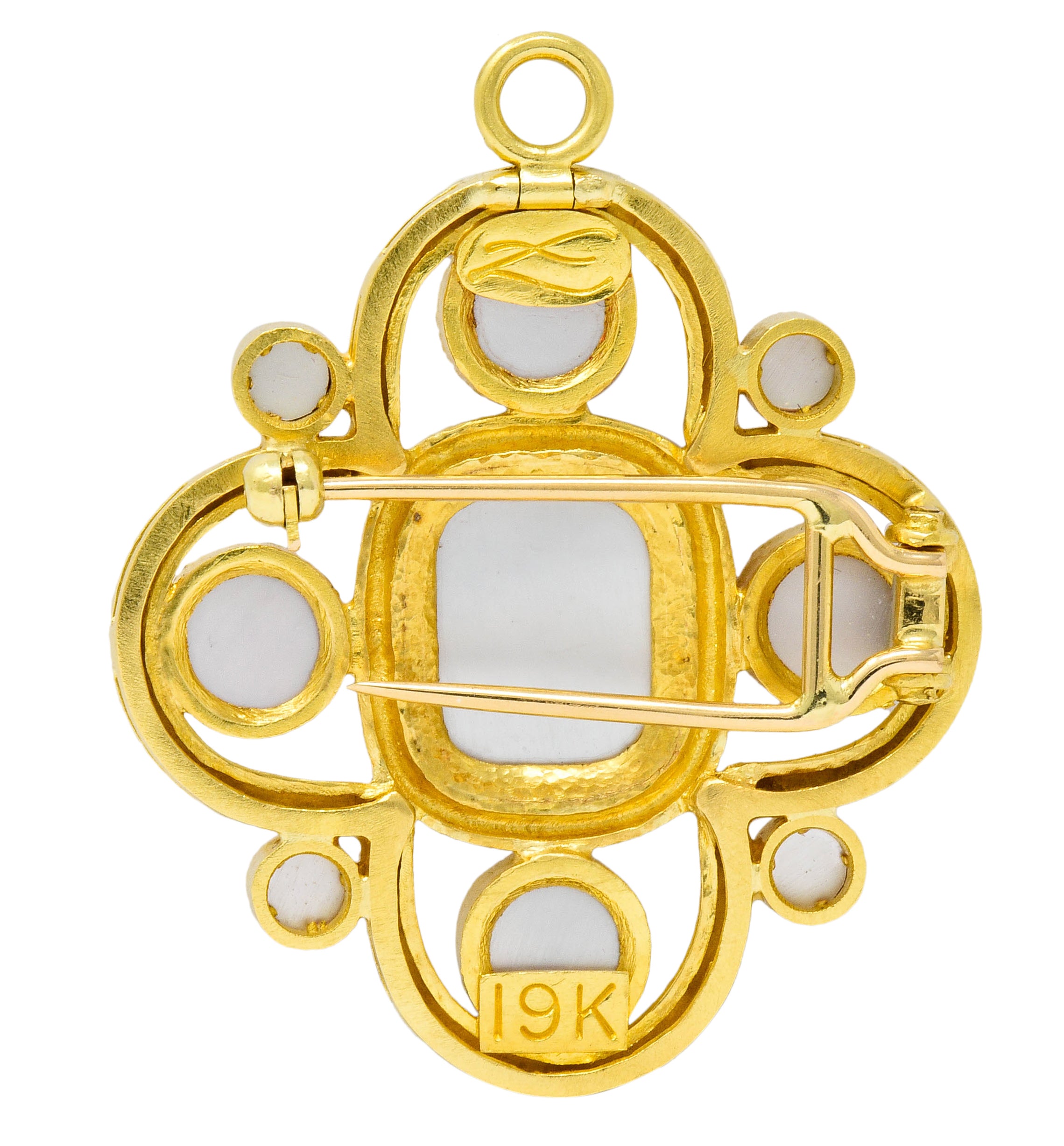 Elizabeth Locke Pink Tourmaline 19 Karat Hammered Gold Quatrefoil Pendant Brooch - Wilson's Estate Jewelry