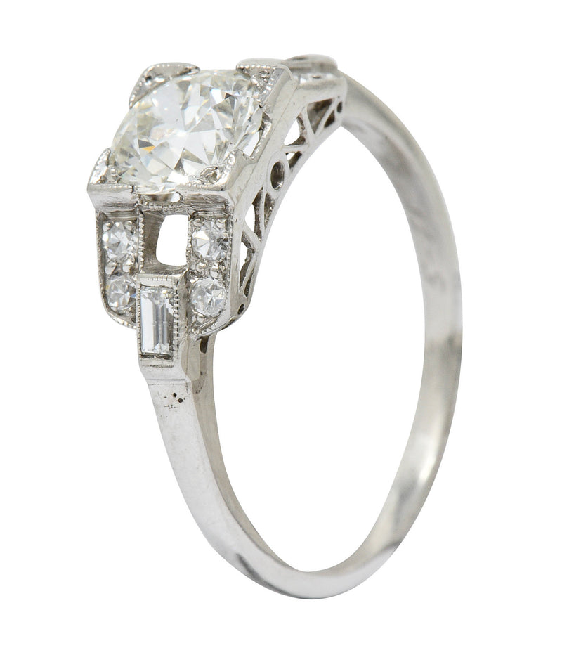 1950's Mid-Century 1.07 CTW Diamond Platinum Buckle Engagement RingRing - Wilson's Estate Jewelry