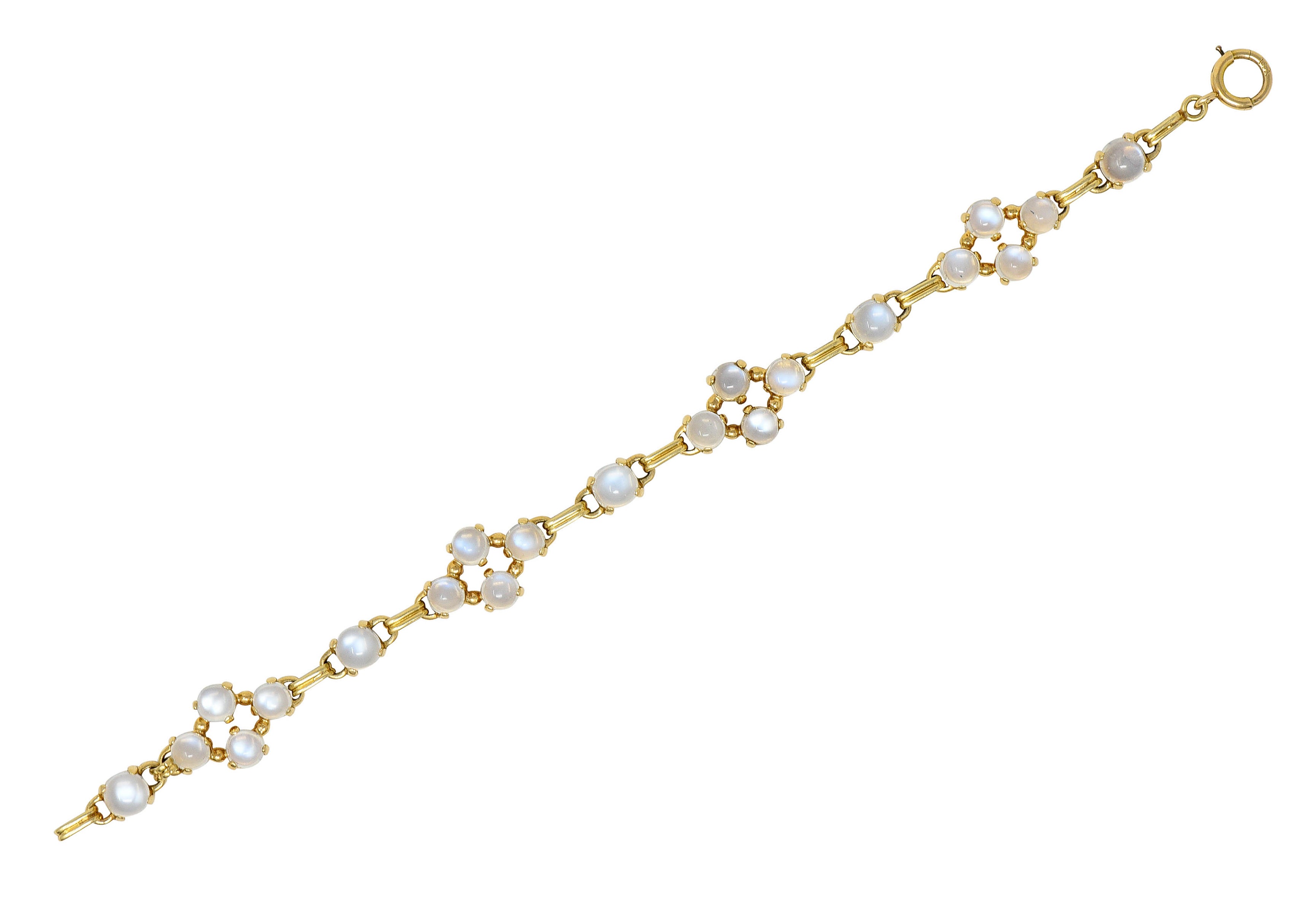 1940's Retro Moonstone 14 Karat Gold Link Braceletbracelet - Wilson's Estate Jewelry