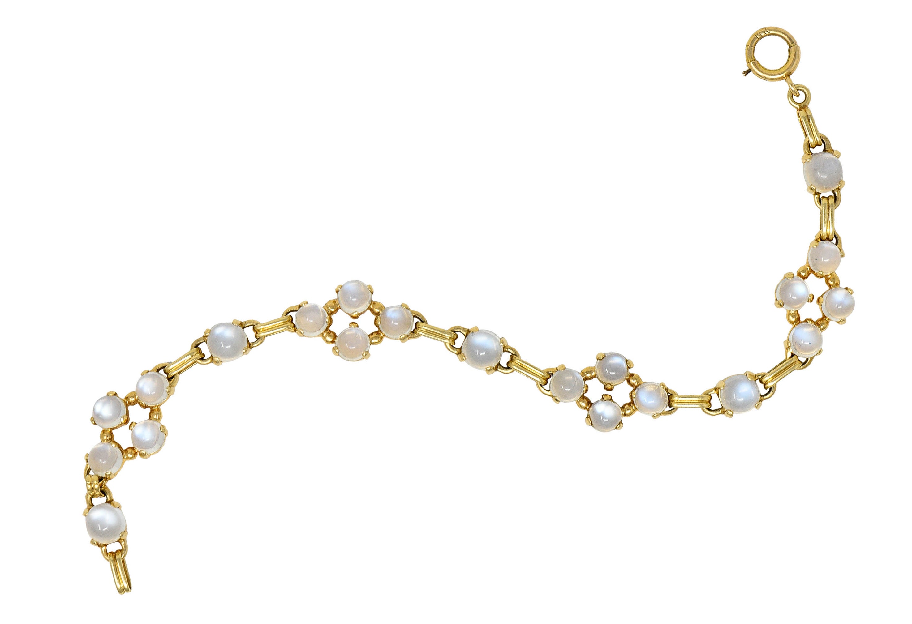 1940's Retro Moonstone 14 Karat Gold Link Braceletbracelet - Wilson's Estate Jewelry