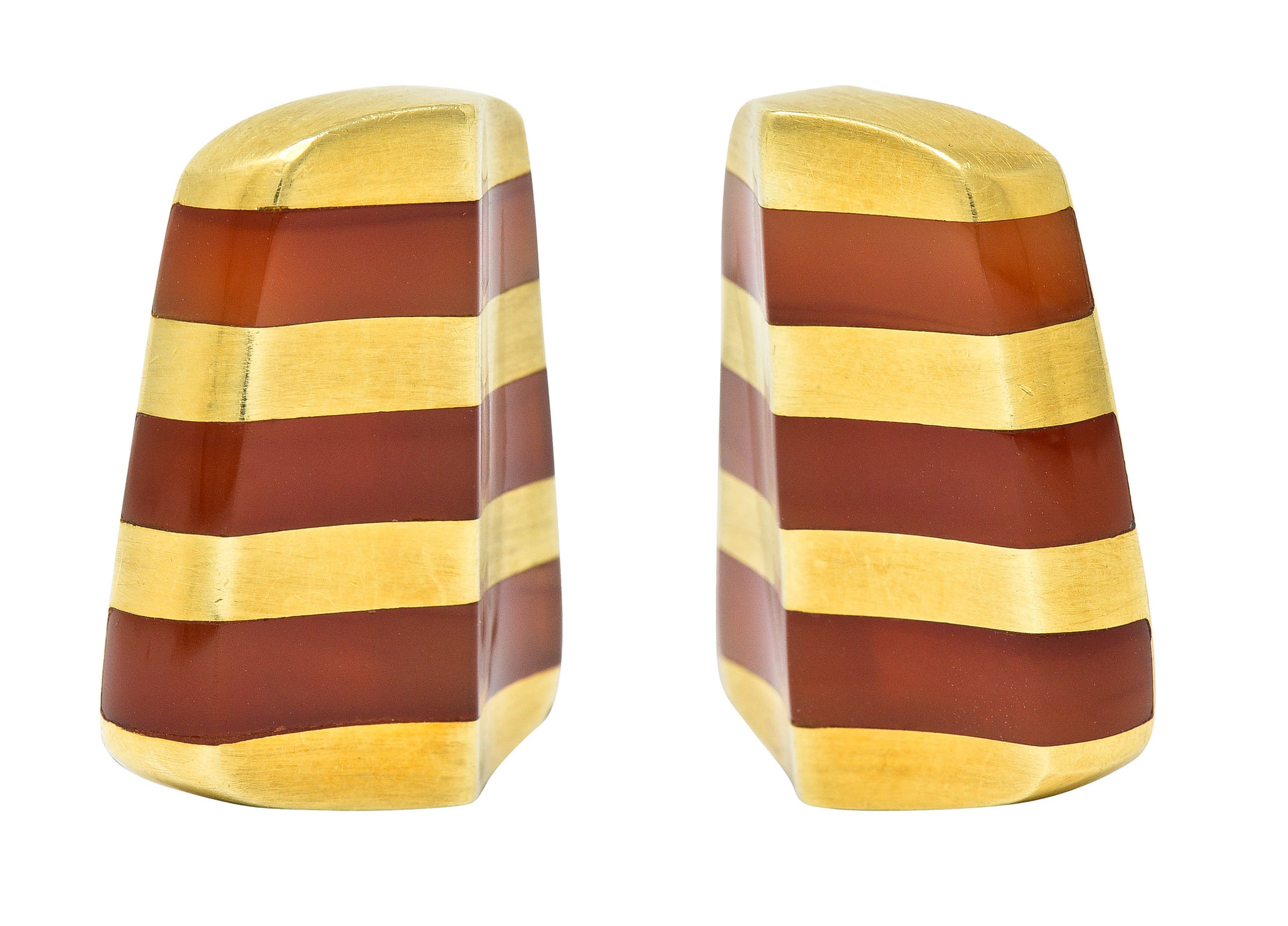 Angela Cummings Carnelian 18 Karat Gold Striped Ear-Clip EarringsEarrings - Wilson's Estate Jewelry