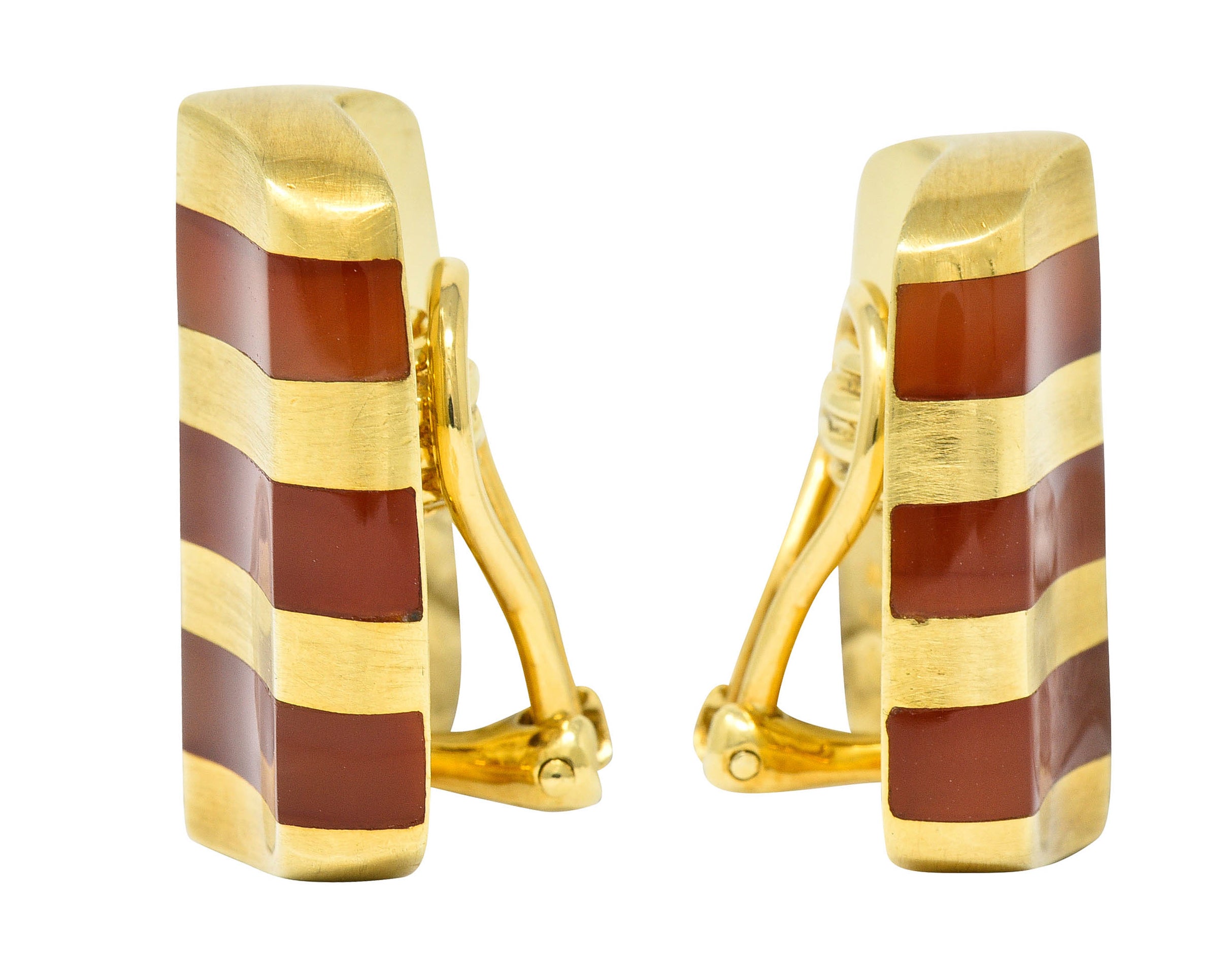 Angela Cummings Carnelian 18 Karat Gold Striped Ear-Clip EarringsEarrings - Wilson's Estate Jewelry