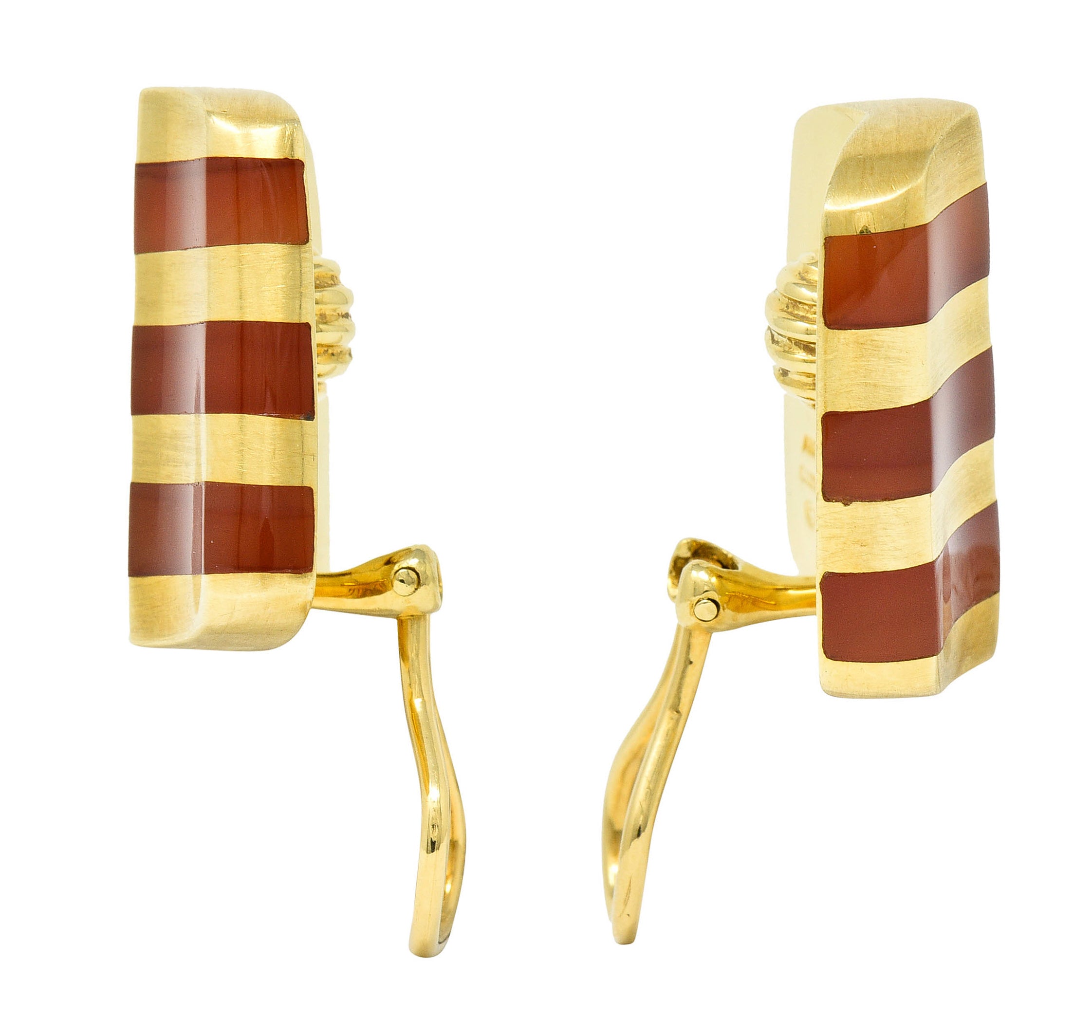 Angela Cummings Carnelian 18 Karat Gold Striped Ear-Clip EarringsEarrings - Wilson's Estate Jewelry