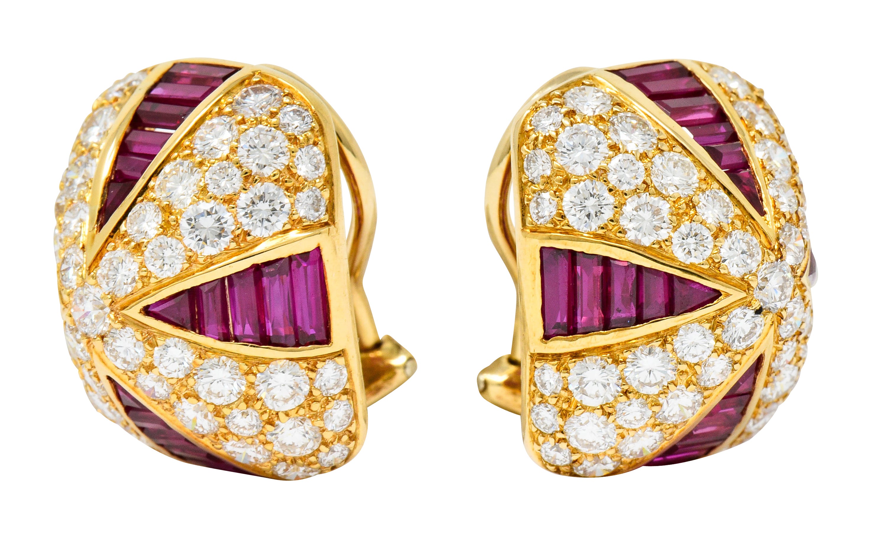 Oscar Heyman 9.02 CTW Diamond Ruby 18 Karat Gold Pave Pyramidal Ear-Clip Earrings - Wilson's Estate Jewelry