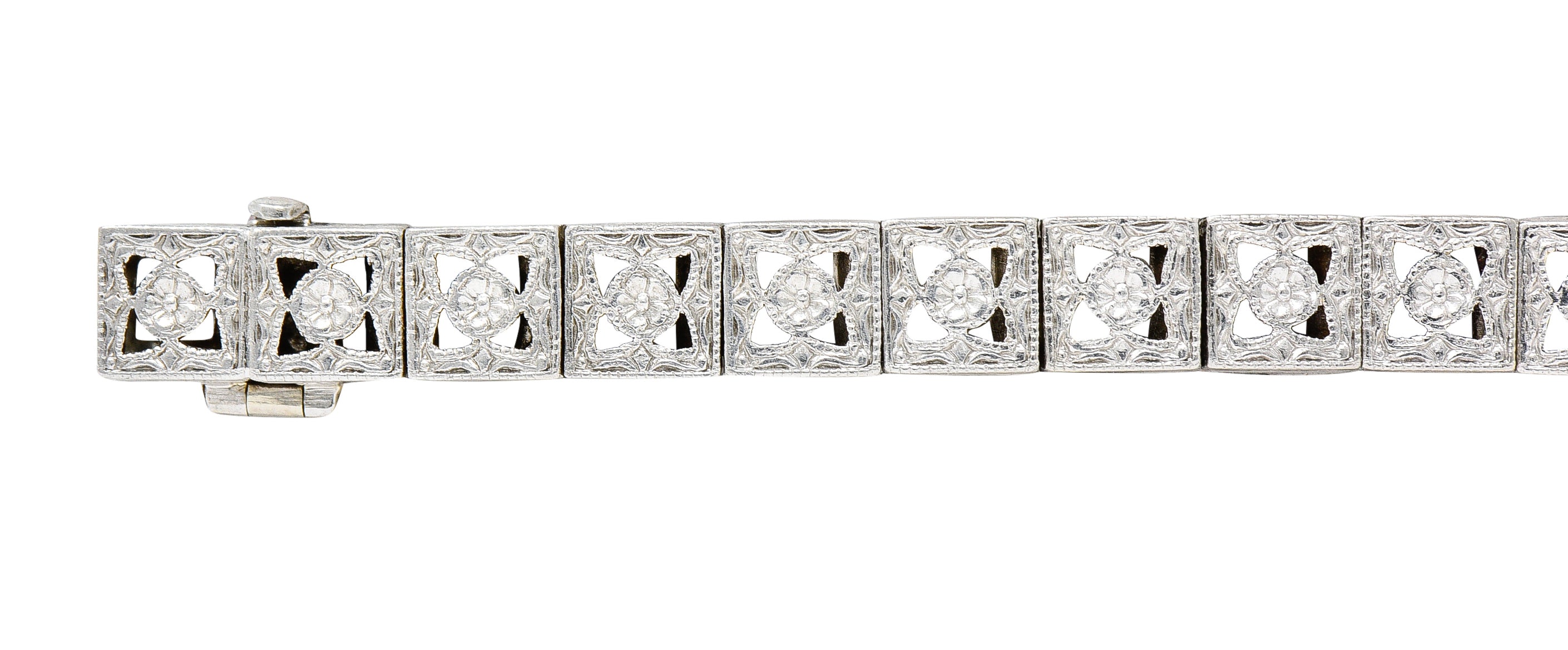 Brassler & Co. Art Deco 3.25 CTW Sapphire Diamond Platinum-Topped 14 Karat Gold Floral Link Bracelet Wilson's Estate Jewelry