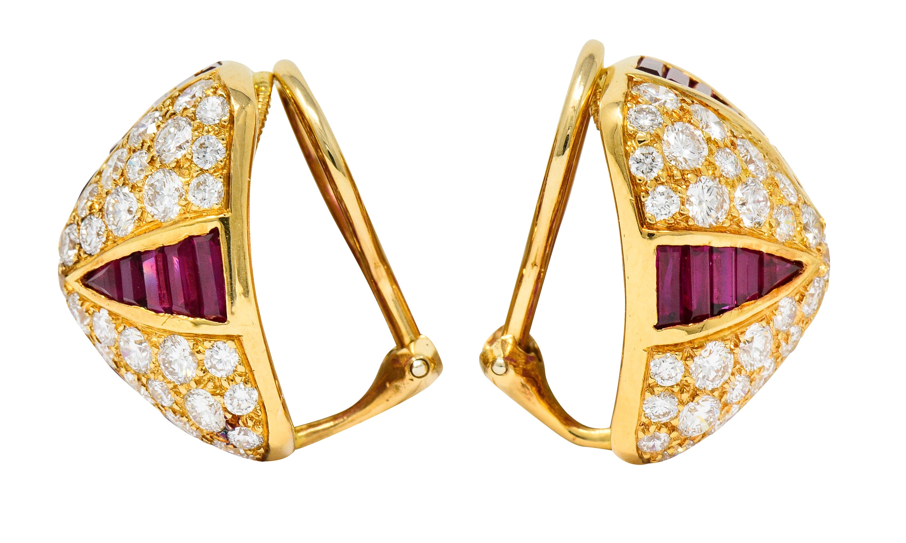 Oscar Heyman 9.02 CTW Diamond Ruby 18 Karat Gold Pave Pyramidal Ear-Clip Earrings - Wilson's Estate Jewelry