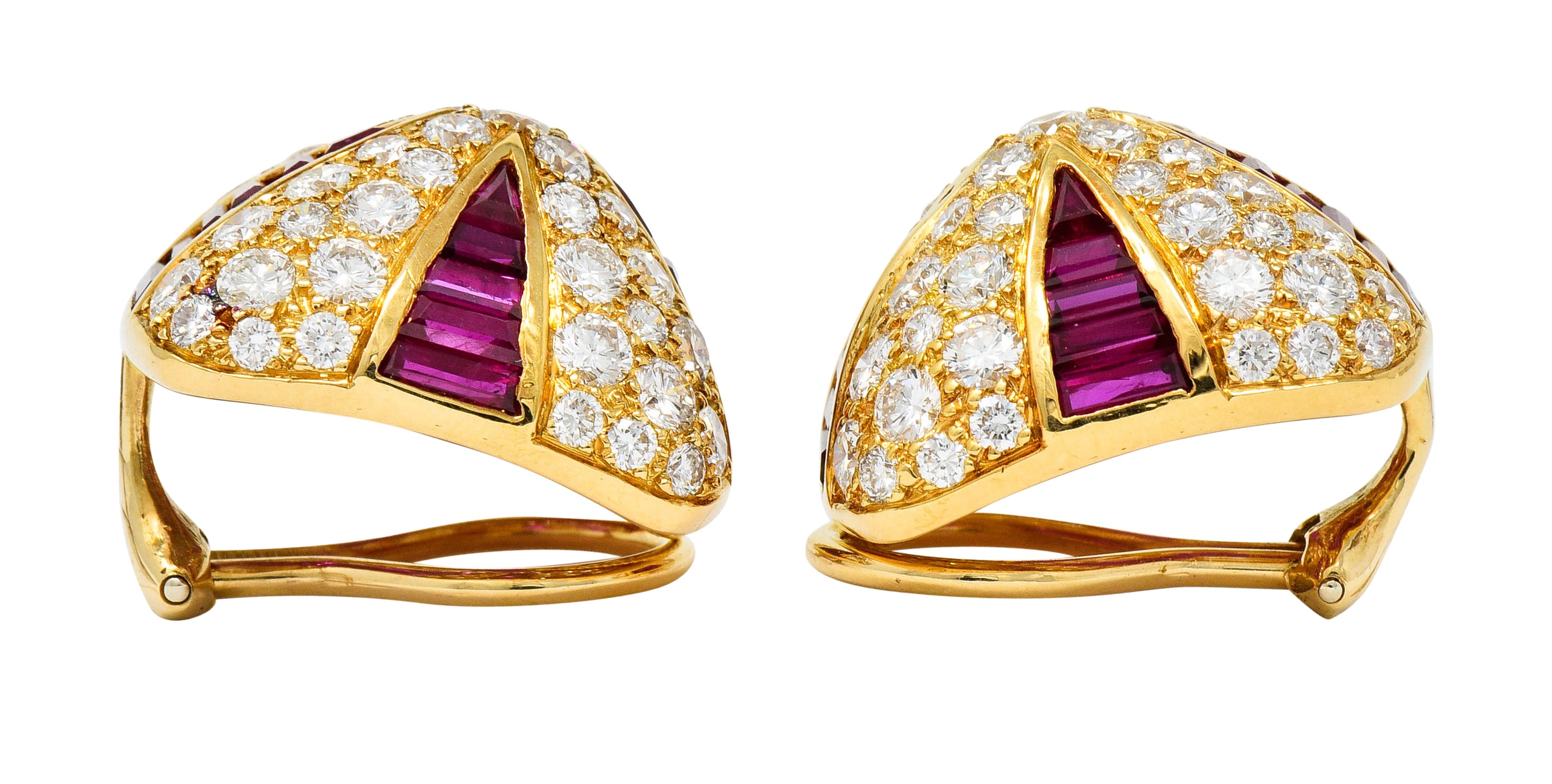 Oscar Heyman 9.02 CTW Diamond Ruby 18 Karat Gold Pave Pyramidal Ear-Clip Earrings - Wilson's Estate Jewelry