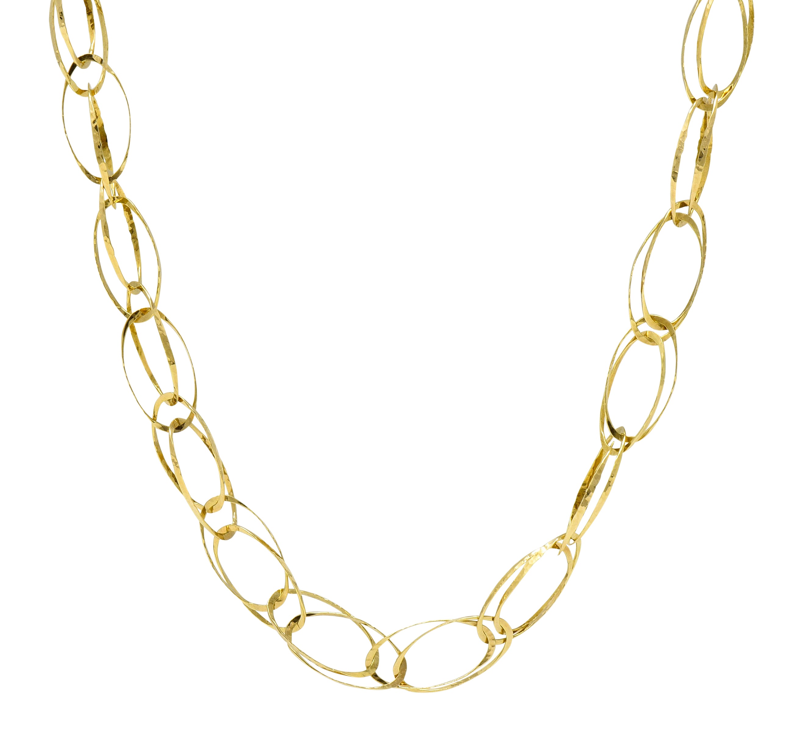 Contemporary 18 Karat Gold Hammered Link Necklace - Wilson's Estate Jewelry