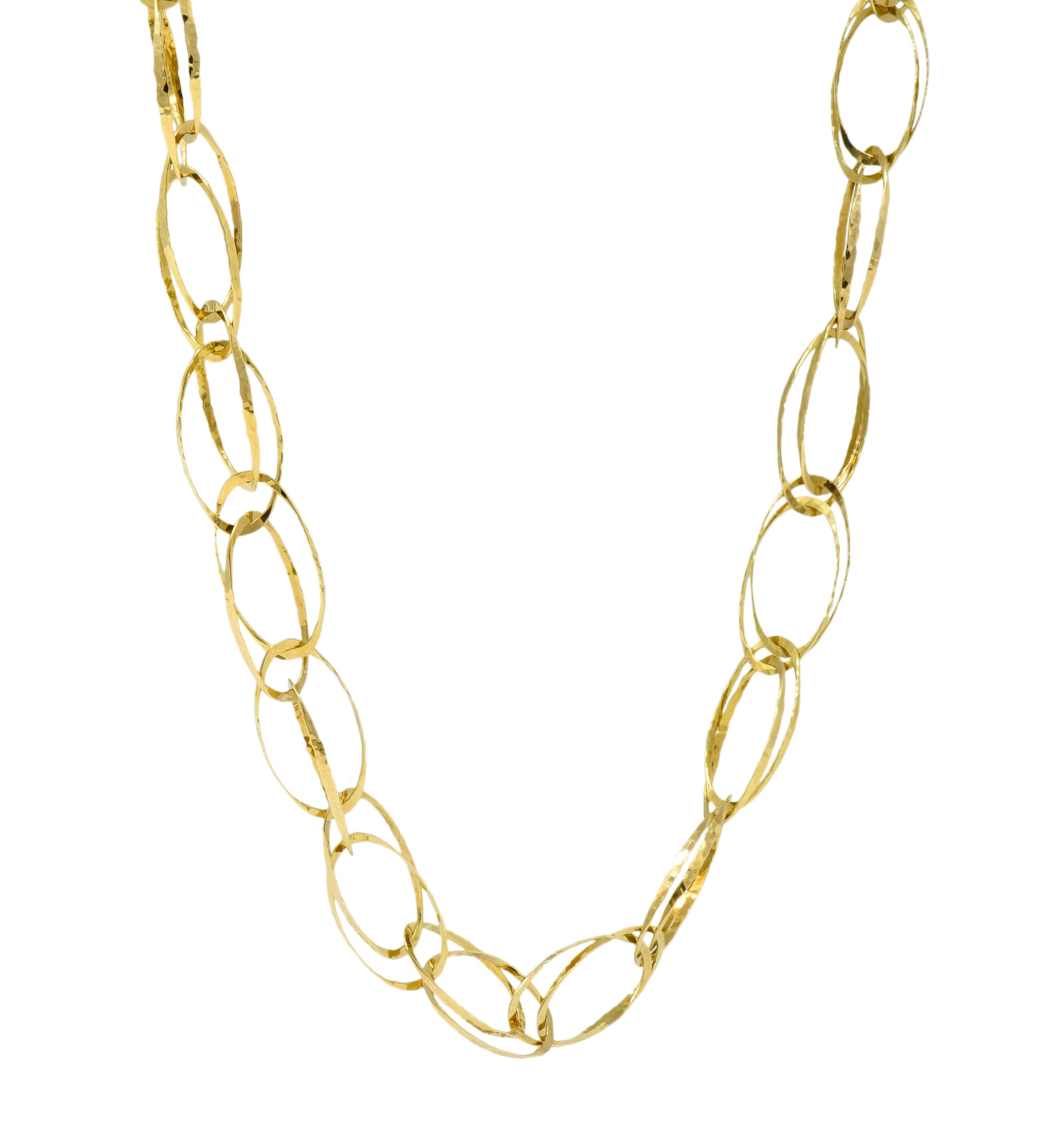 Contemporary 18 Karat Gold Hammered Link Necklace - Wilson's Estate Jewelry