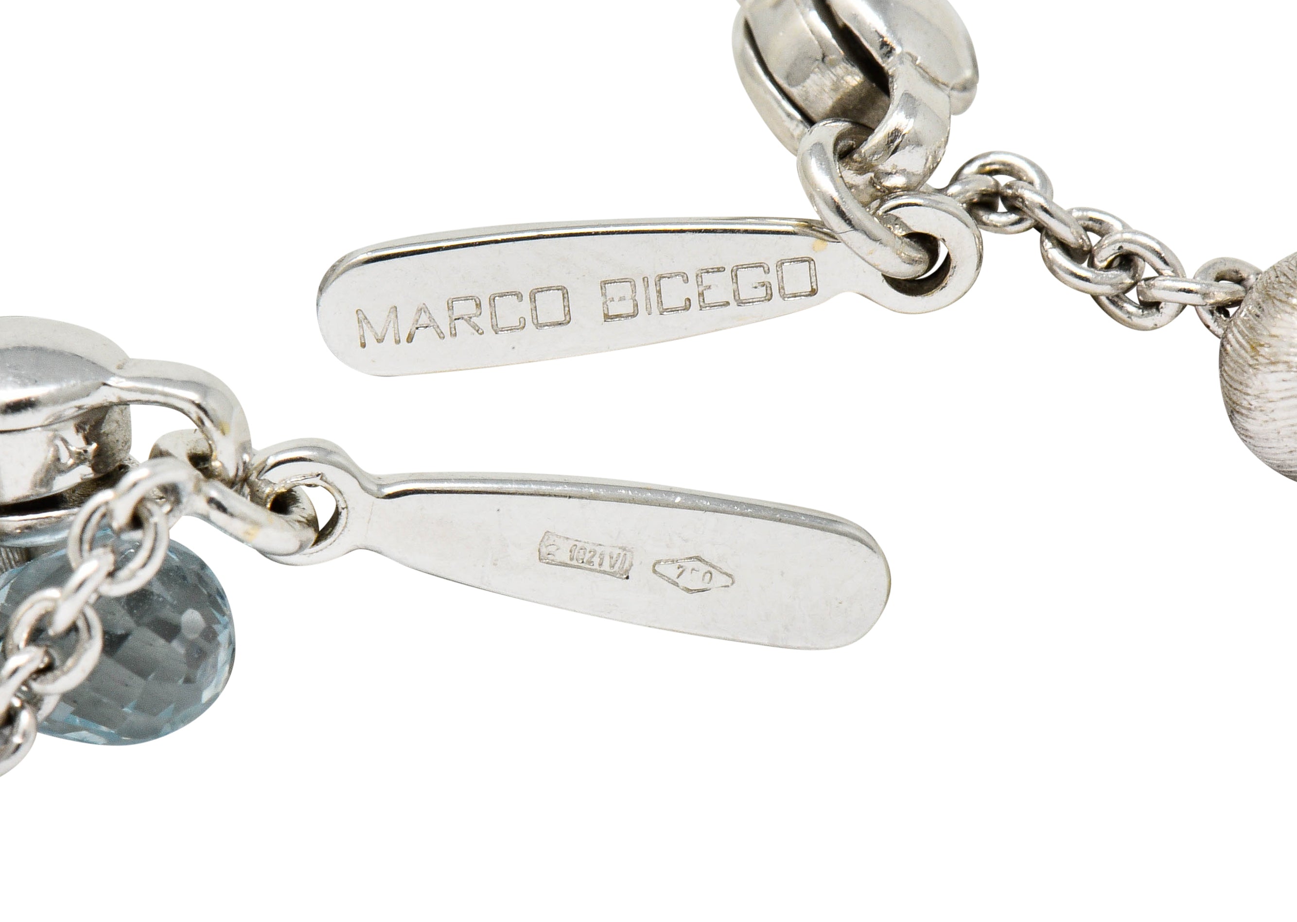 Marco Bicego Aquamarine Cultured Pearl 18 Karat White Gold Droplet Necklace - Wilson's Estate Jewelry