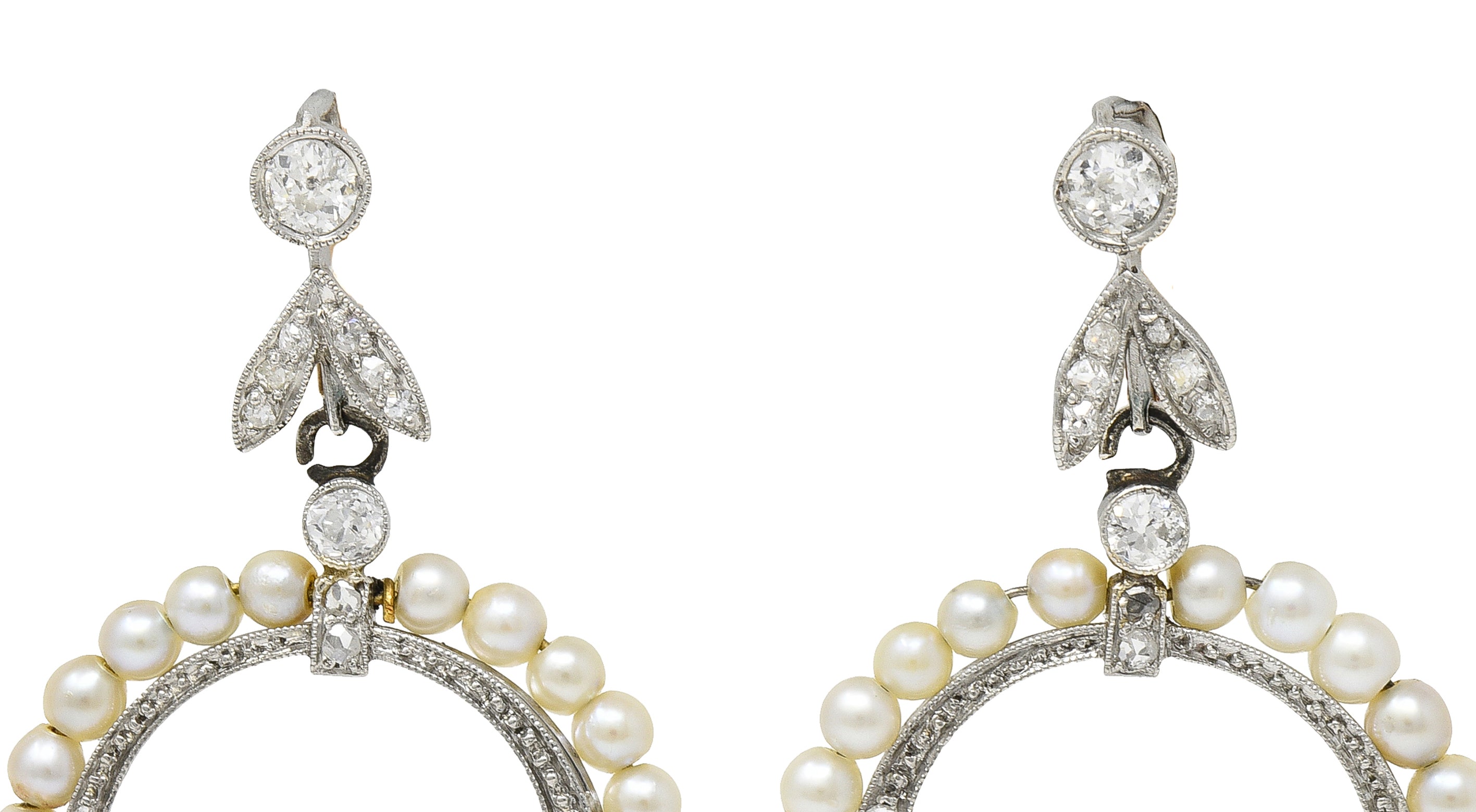 1910 Edwardian Pearl 1.50 CTW Diamond Platinum 14 Karat Gold Drop Earrings