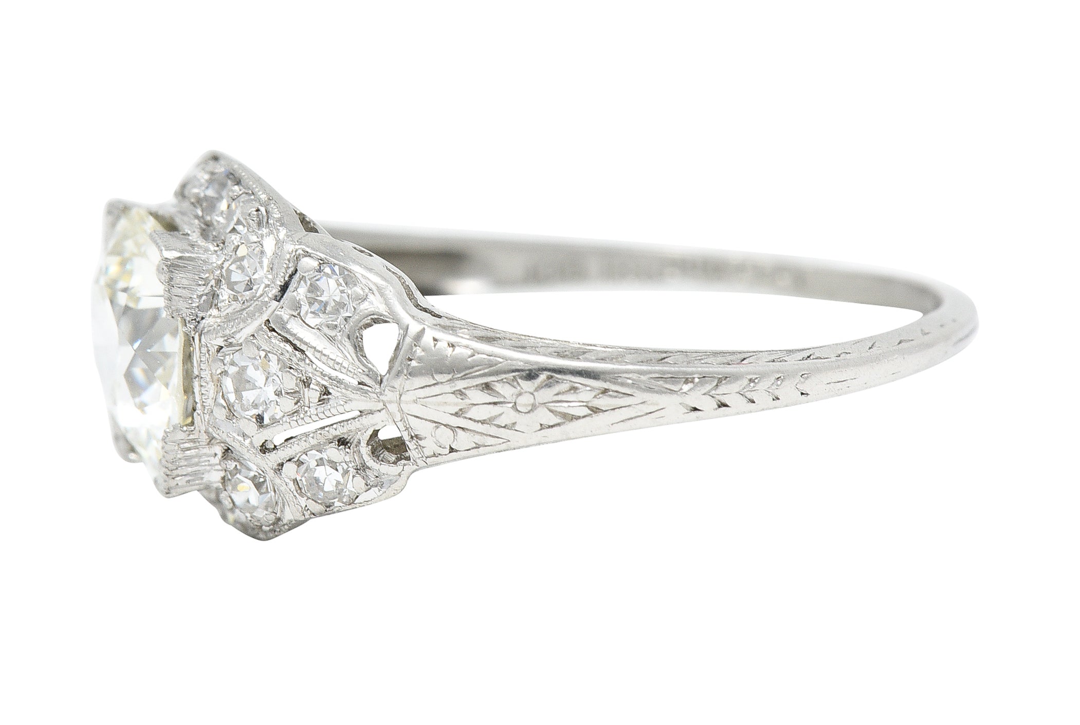 Art Deco 1.52 CTW Old European Cut Diamond Platinum Orange Blossom Bombay Engagement Ring Wilson's Estate Jewelry