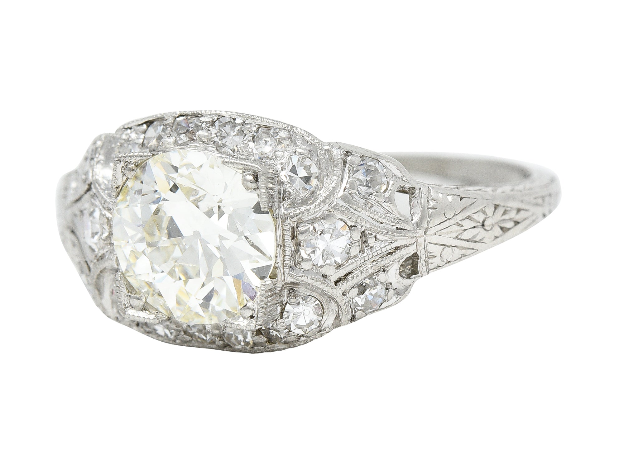 Art Deco 1.52 CTW Old European Cut Diamond Platinum Orange Blossom Bombay Engagement Ring Wilson's Estate Jewelry