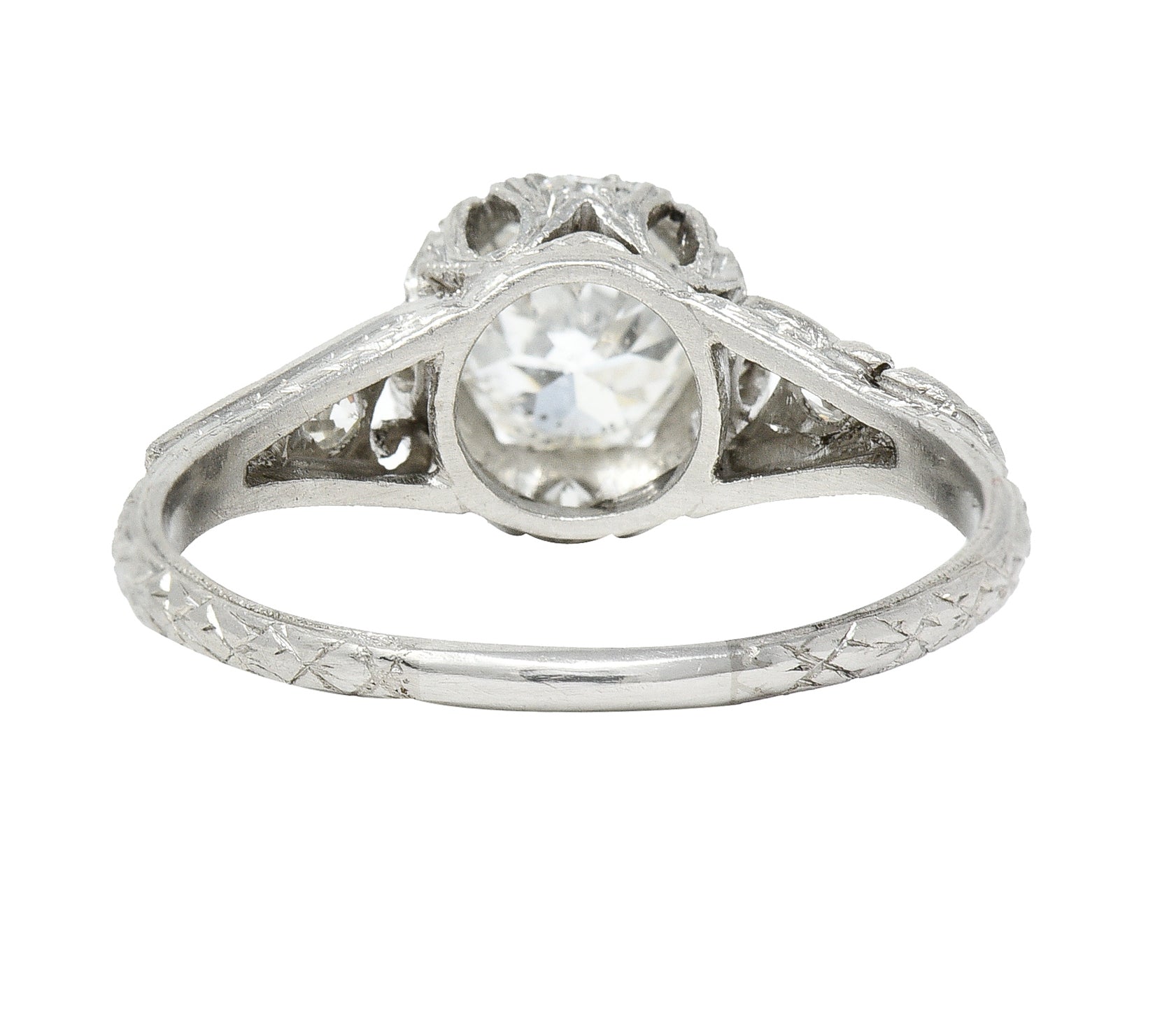 Art Deco 1.14 CTW Old European Cut Diamond Platinum Swirling Fleur-De-Lis Engagement Ring Wilson's Estate Jewelry