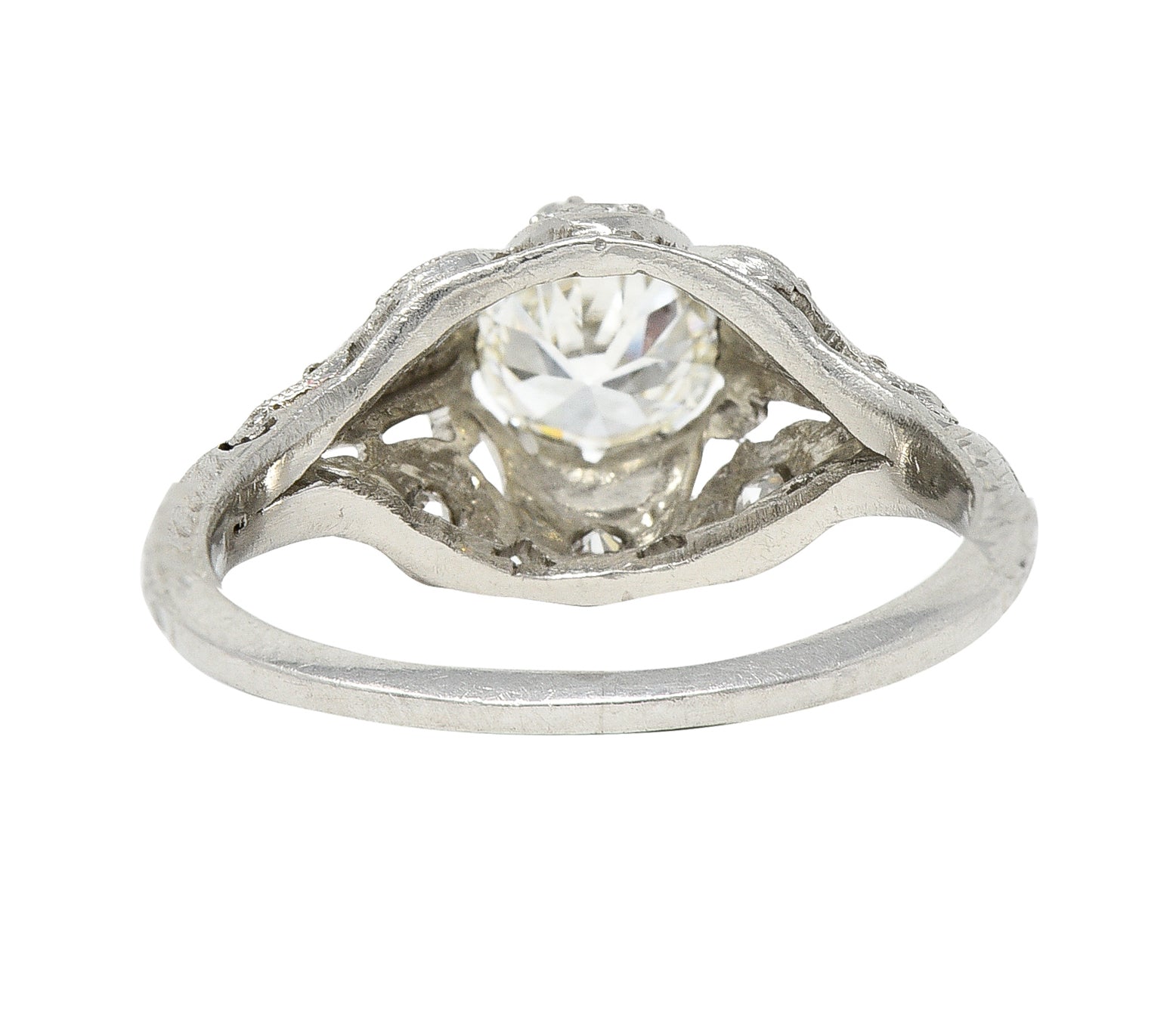 Art Deco 0.75 CTW Old European Cut Diamond Platinum Swirling Foliate Engagement Ring Wilson's Estate Jewelry