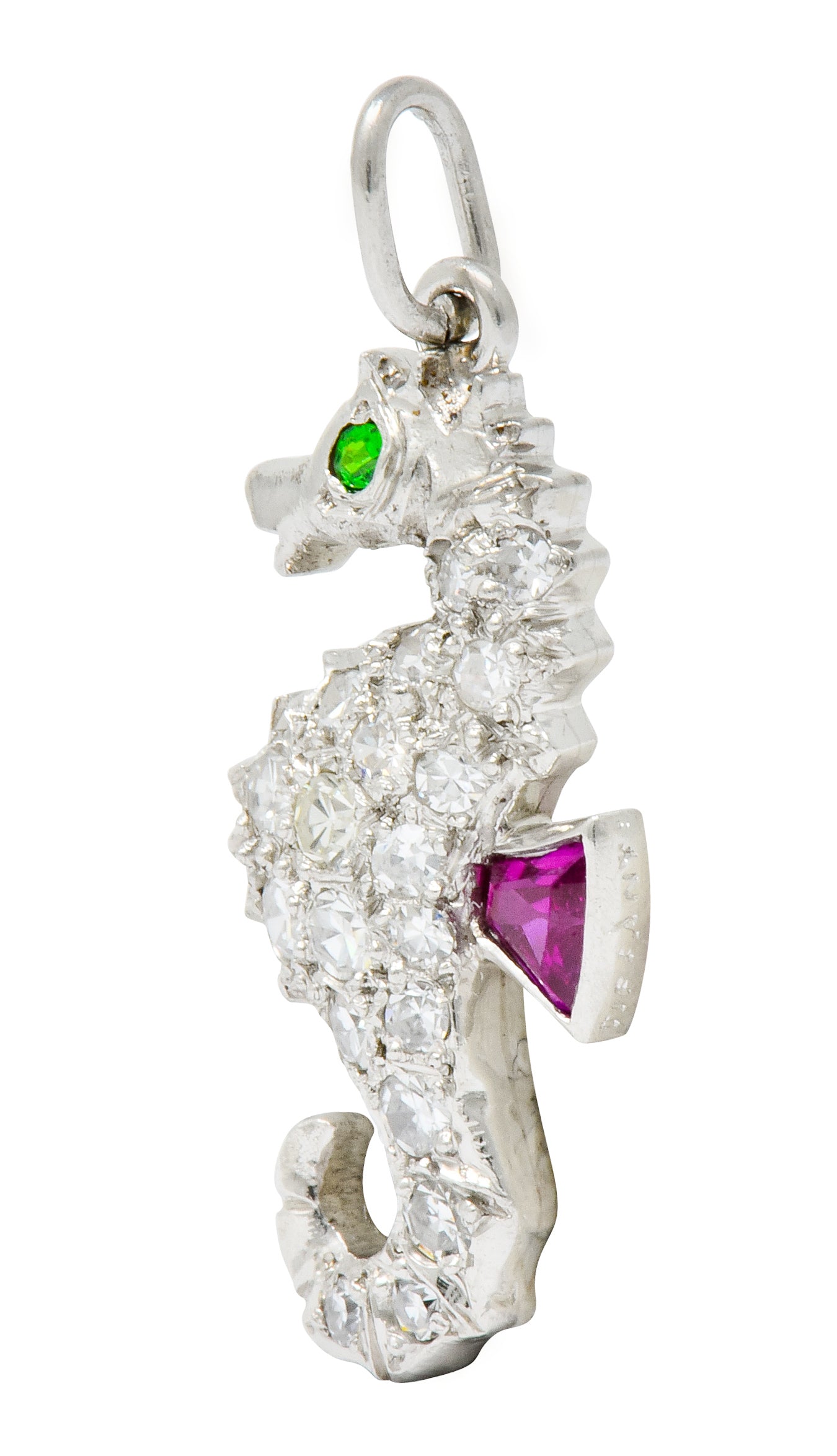 Tiffany & Co. 1950's Diamond Demantoid Garnet Ruby Platinum Seahorse Charm - Wilson's Estate Jewelry