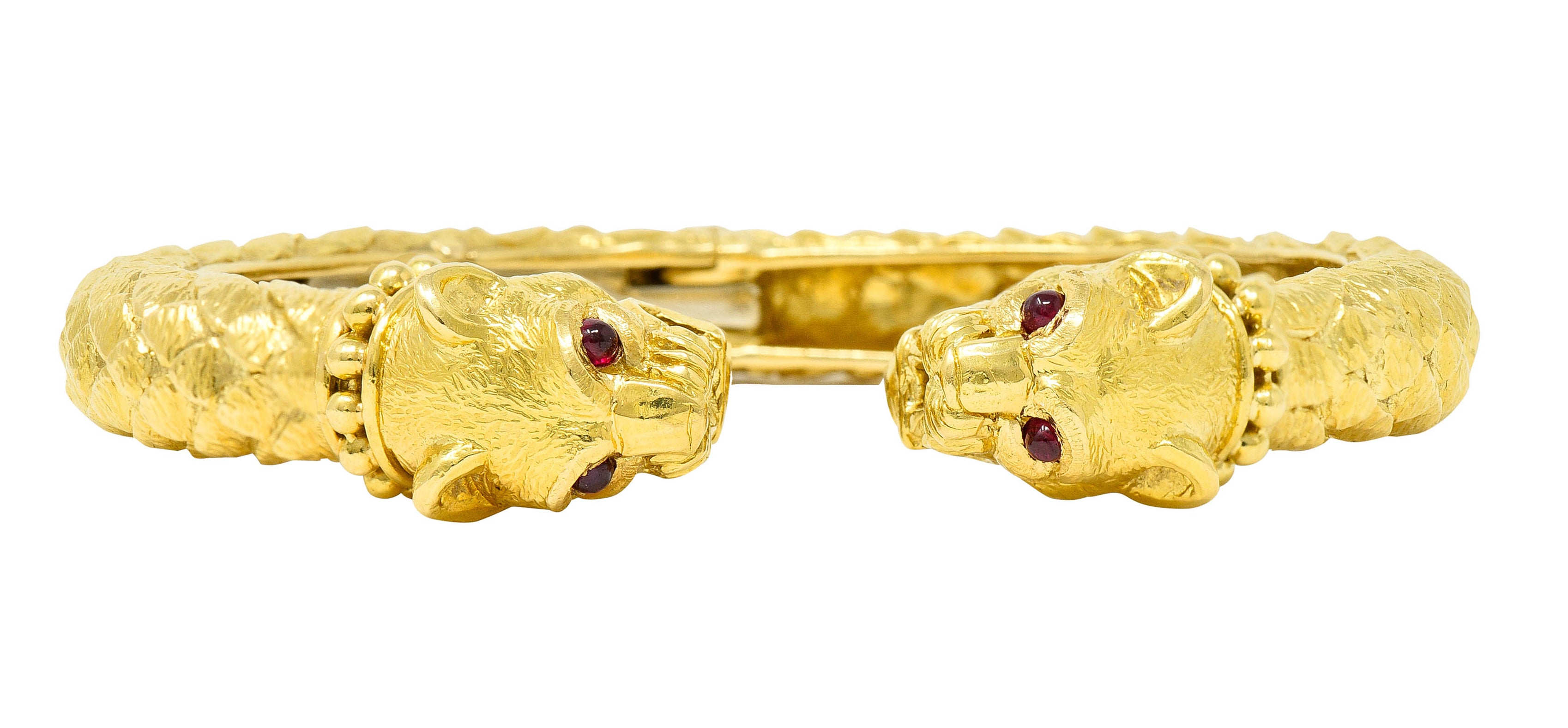 David Webb Vintage Ruby 18 Karat Yellow Gold Lion Head Kingdom Cuff Braceletbracelet - Wilson's Estate Jewelry