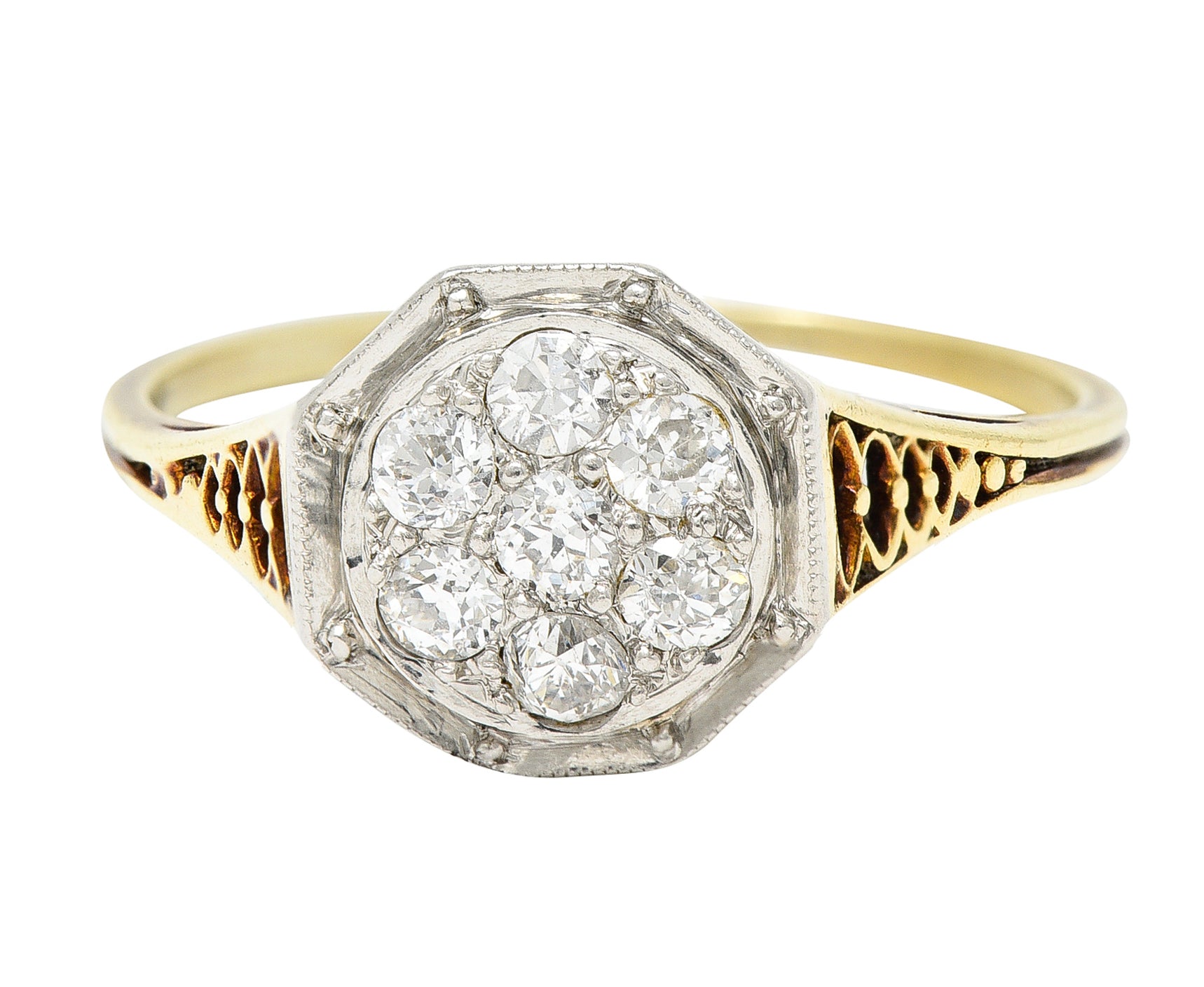 Edwardian 0.30 CTW Diamond Platinum-Topped 18 Karat Gold Octagonal Ring Wilson's Estate Jewelry