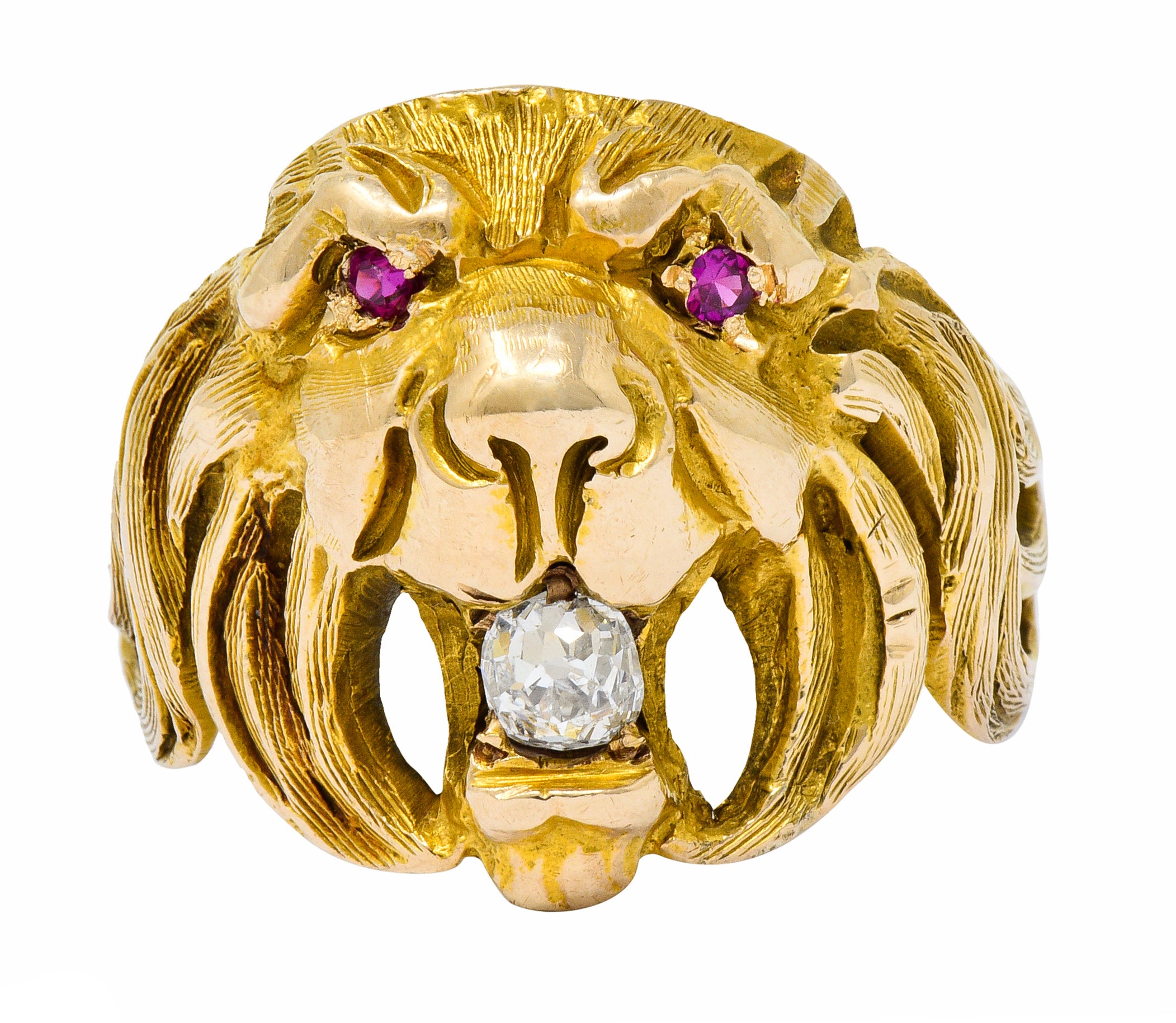 Victorian Diamond Ruby 14 Karat Gold Lion Band RingRing - Wilson's Estate Jewelry