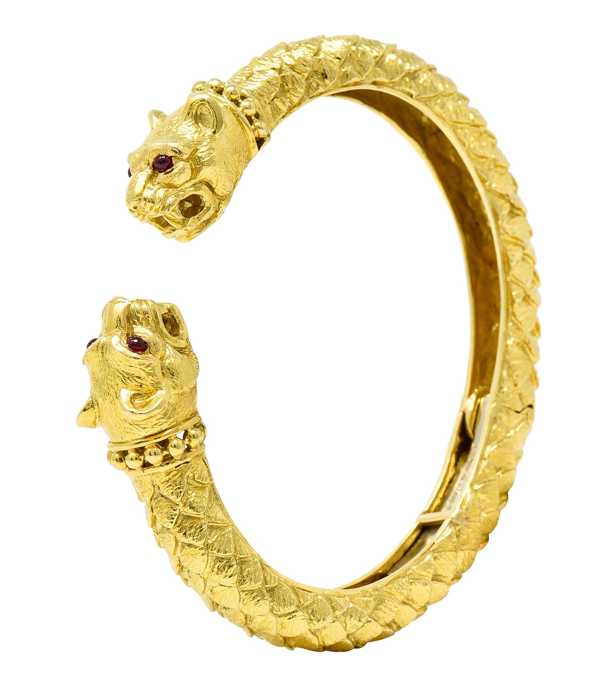 David Webb Vintage Ruby 18 Karat Yellow Gold Lion Head Kingdom Cuff Braceletbracelet - Wilson's Estate Jewelry