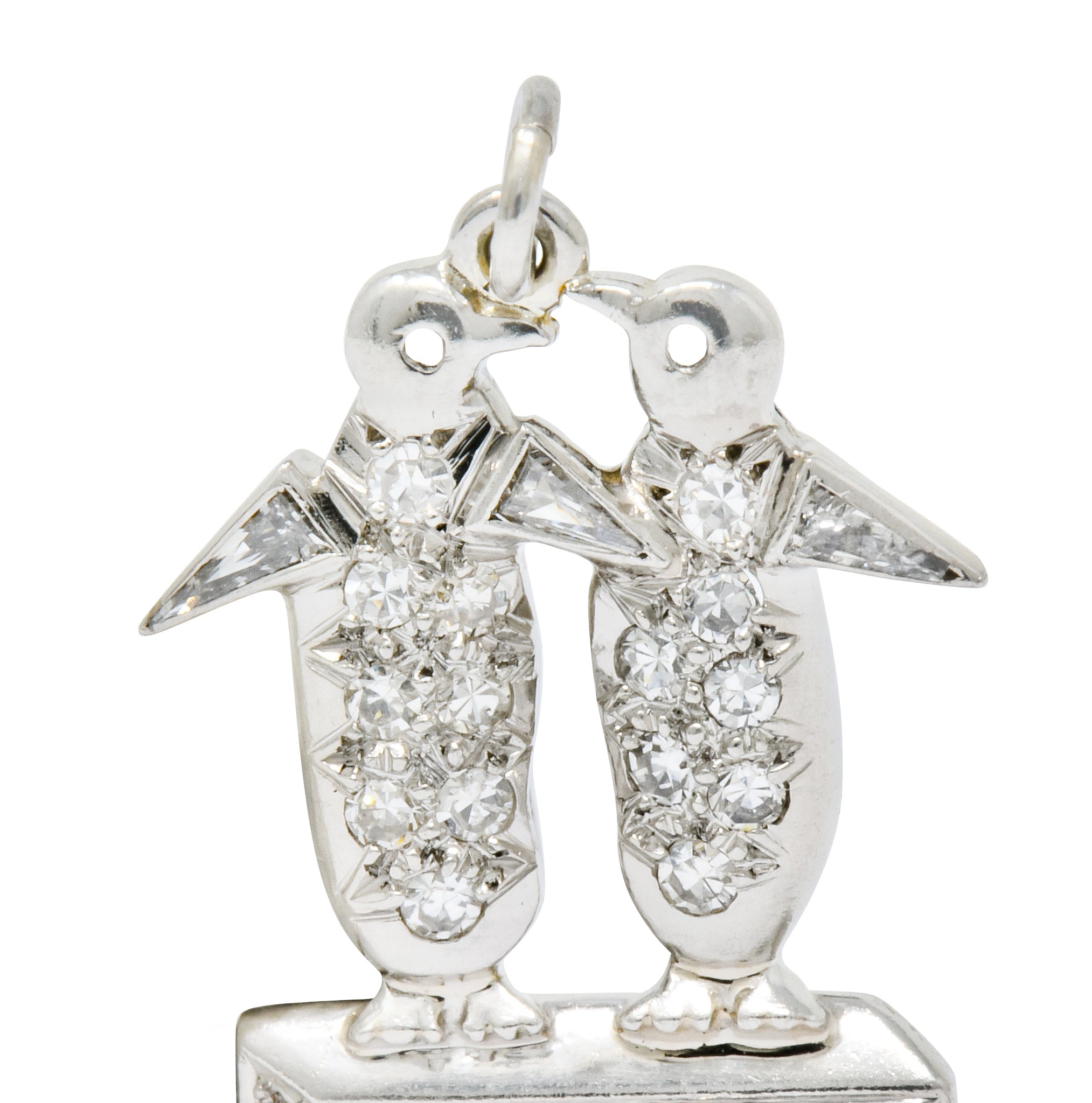 Art Deco 1.20 CTW Diamond Sapphire Platinum Penguin Charm - Wilson's Estate Jewelry