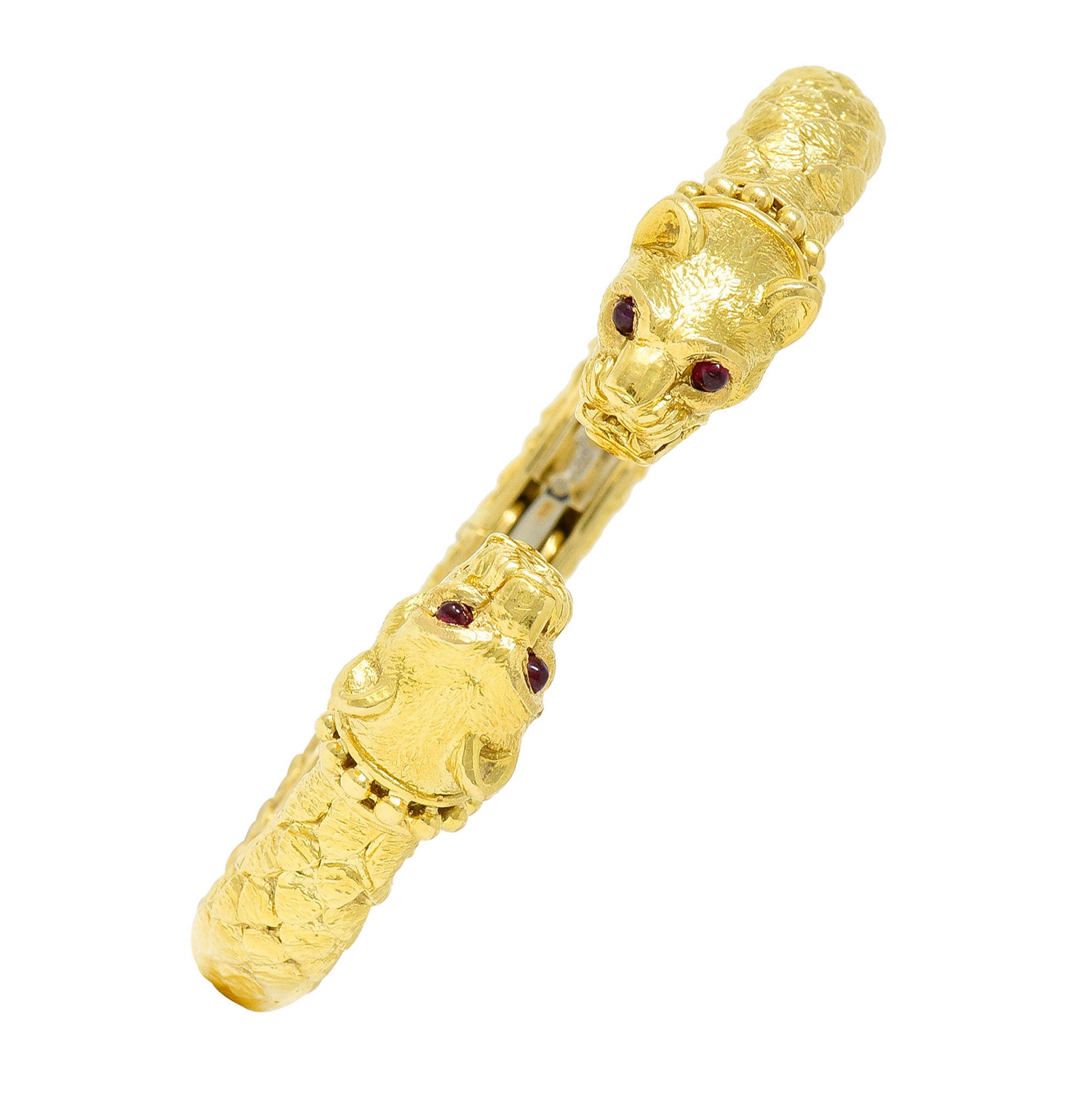 David Webb Vintage Ruby 18 Karat Yellow Gold Lion Head Kingdom Cuff Braceletbracelet - Wilson's Estate Jewelry