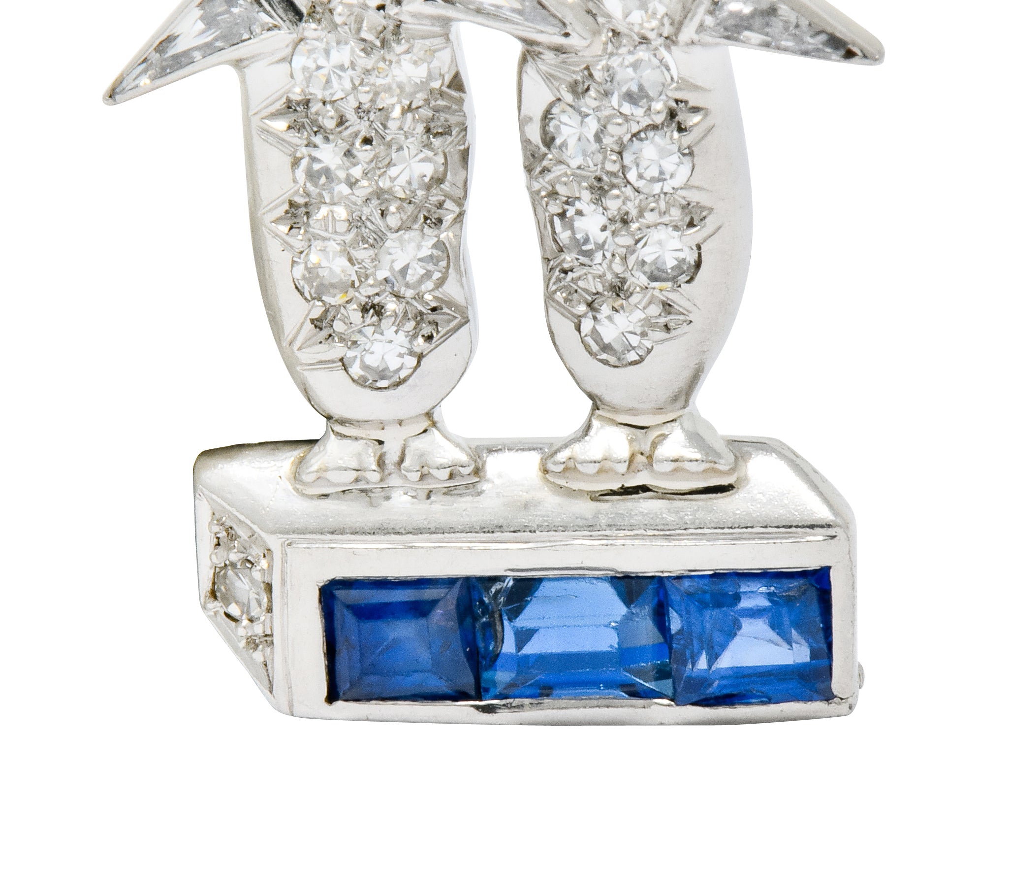 Art Deco 1.20 CTW Diamond Sapphire Platinum Penguin Charm - Wilson's Estate Jewelry