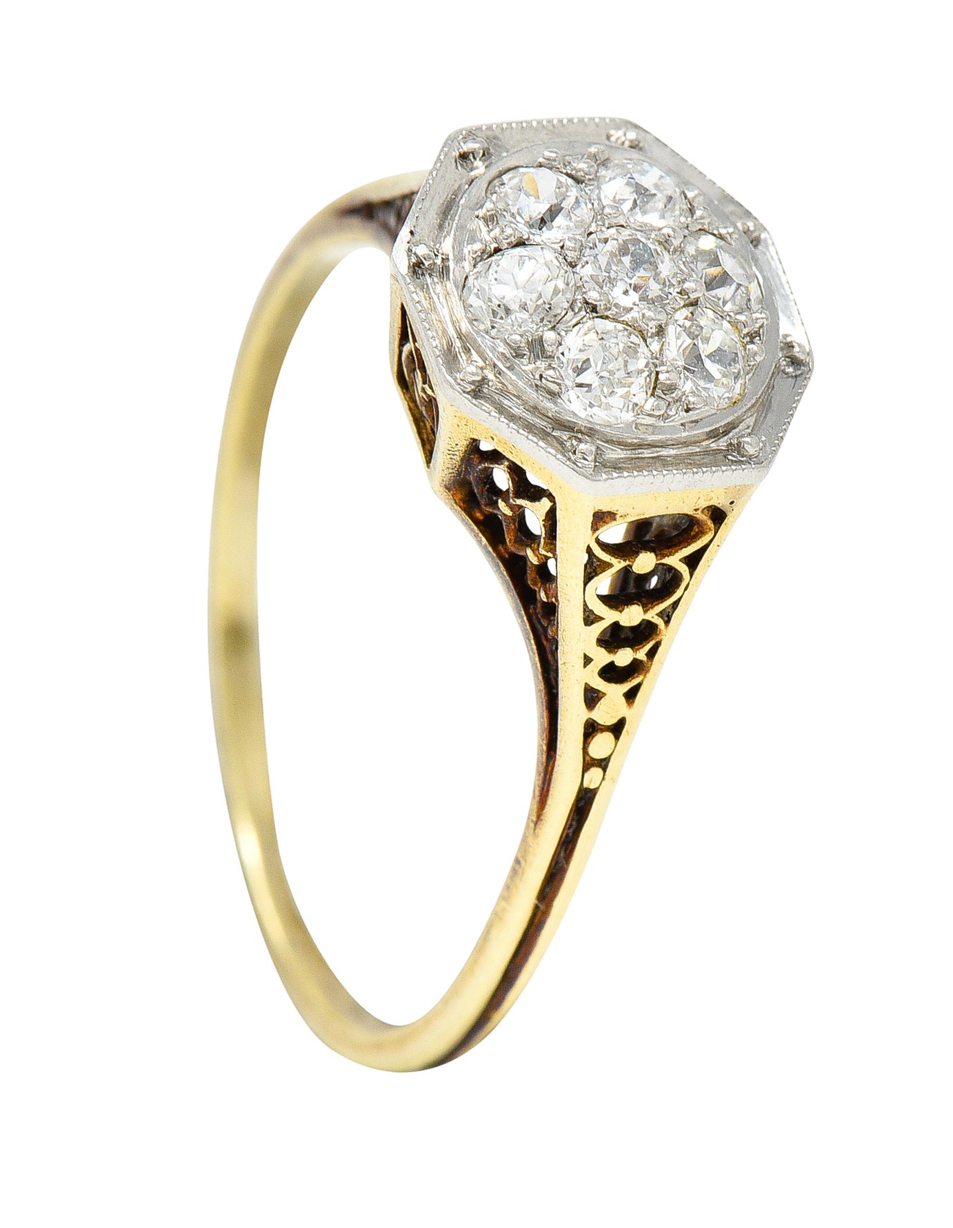 Edwardian 0.30 CTW Diamond Platinum-Topped 18 Karat Gold Octagonal Ring Wilson's Estate Jewelry