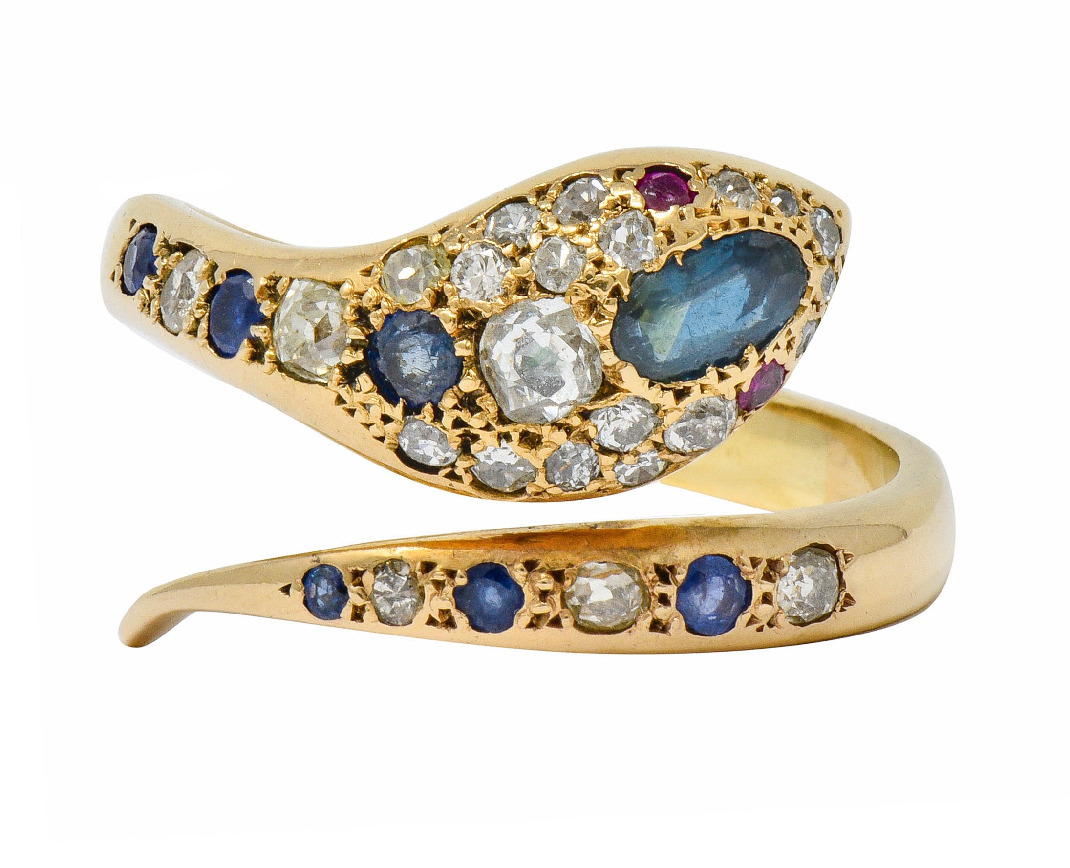 .11111 *Large Victorian Sapphire Diamond 14 Karat Gold Unisex Bypass Snake Ring - Wilson's Estate Jewelry