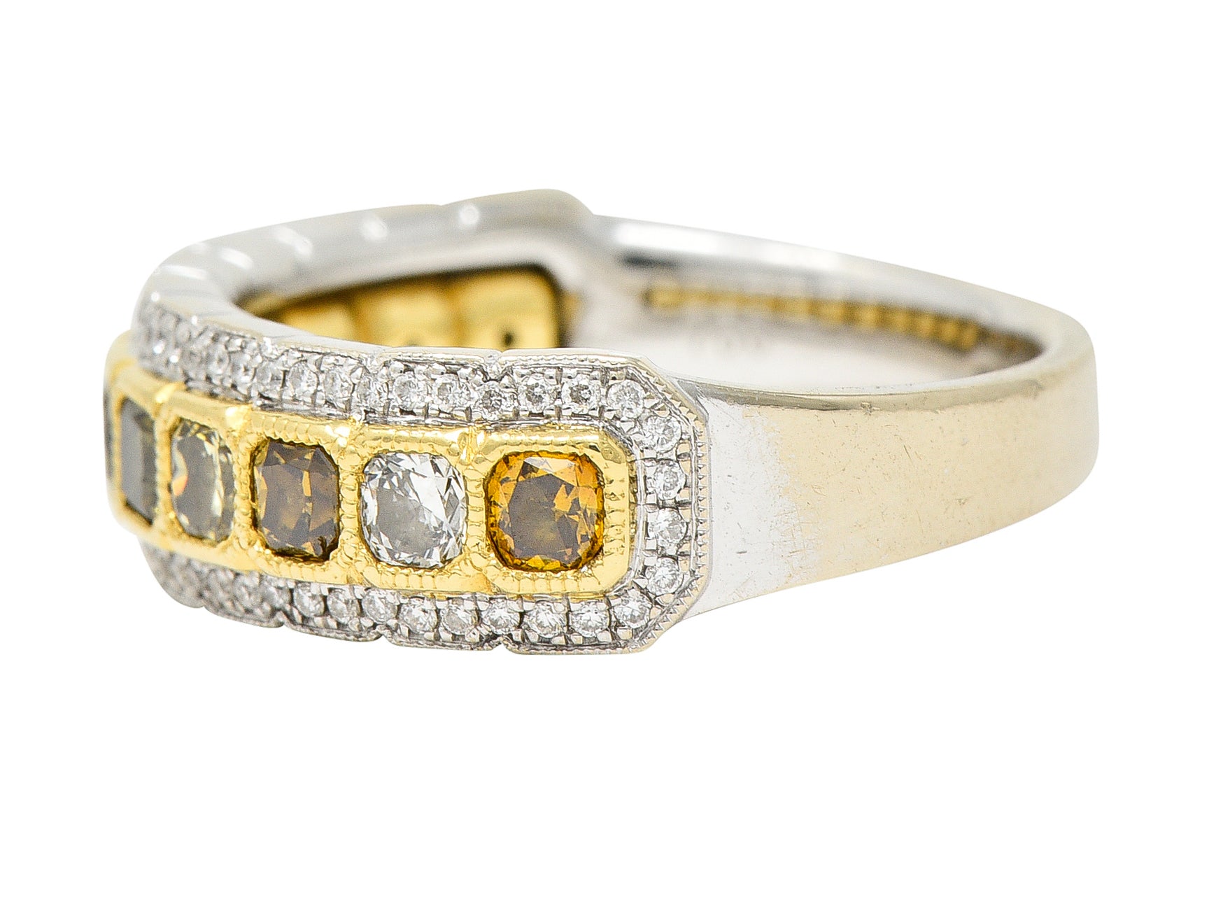 Contemporary 2.00 CTW Fancy Diamond & Diamond 18 Karat Two-Tone Band Ring Wilson's Estate Jewelry