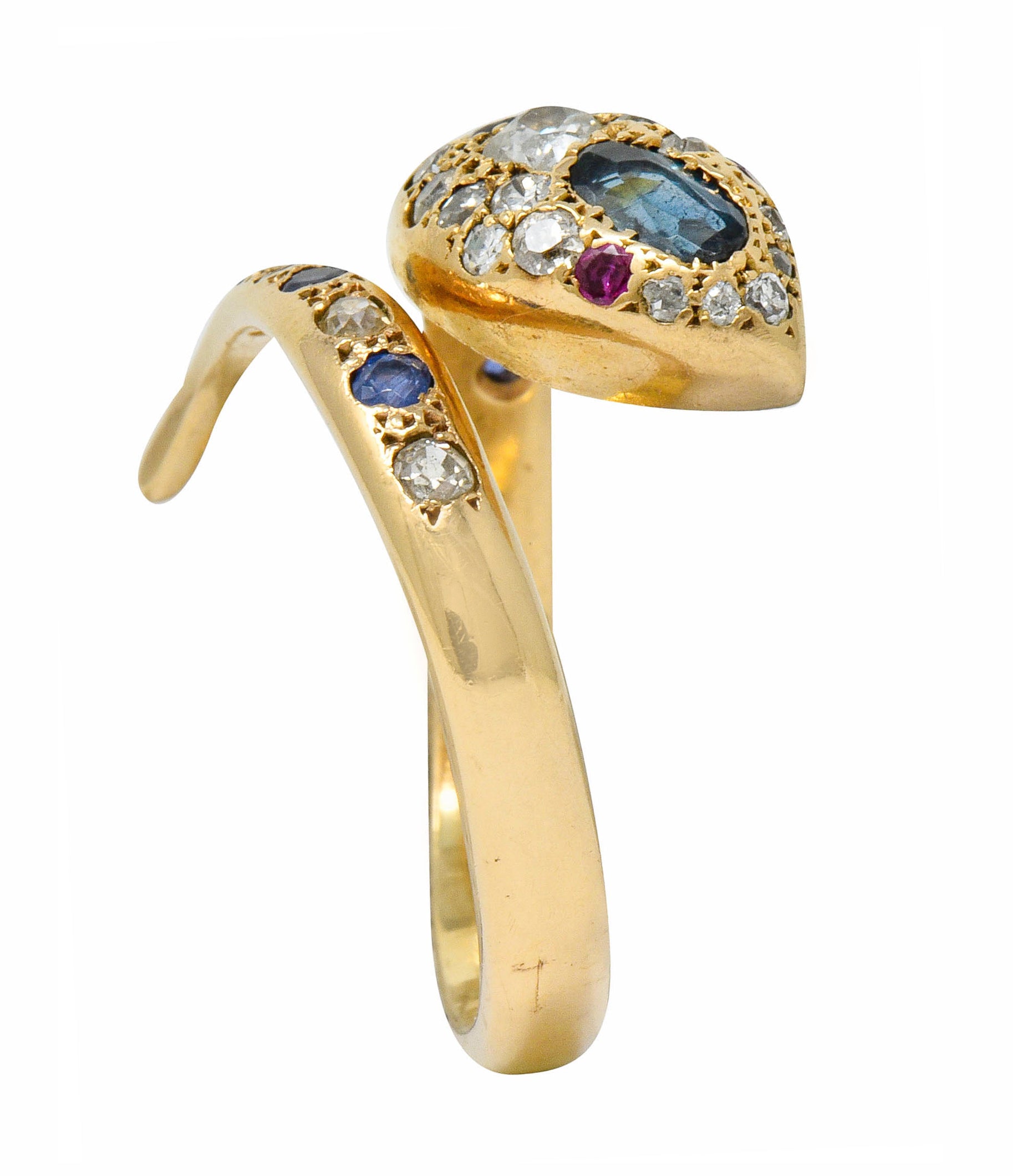 .11111 *Large Victorian Sapphire Diamond 14 Karat Gold Unisex Bypass Snake Ring - Wilson's Estate Jewelry