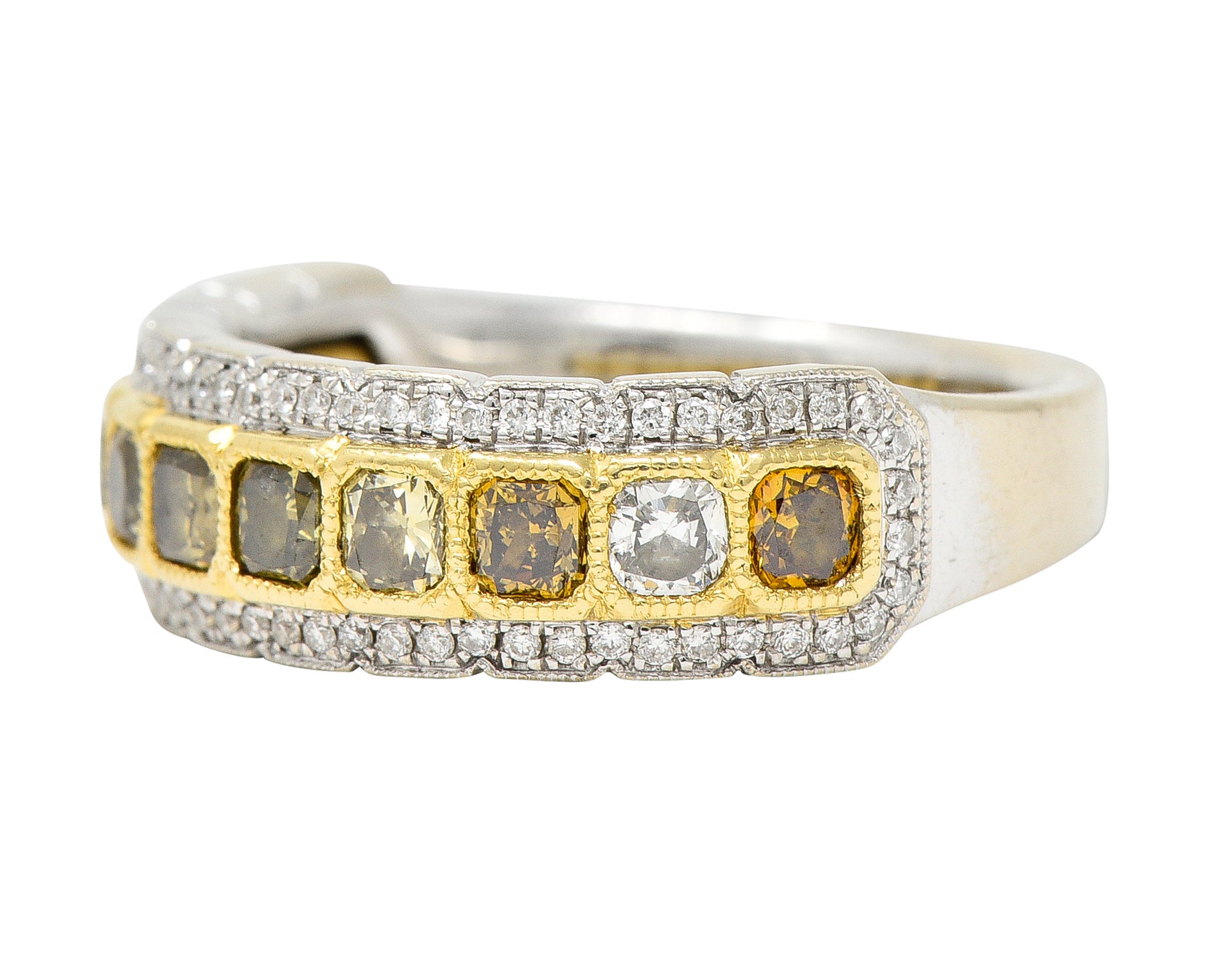 Contemporary 2.00 CTW Fancy Diamond & Diamond 18 Karat Two-Tone Band Ring Wilson's Estate Jewelry