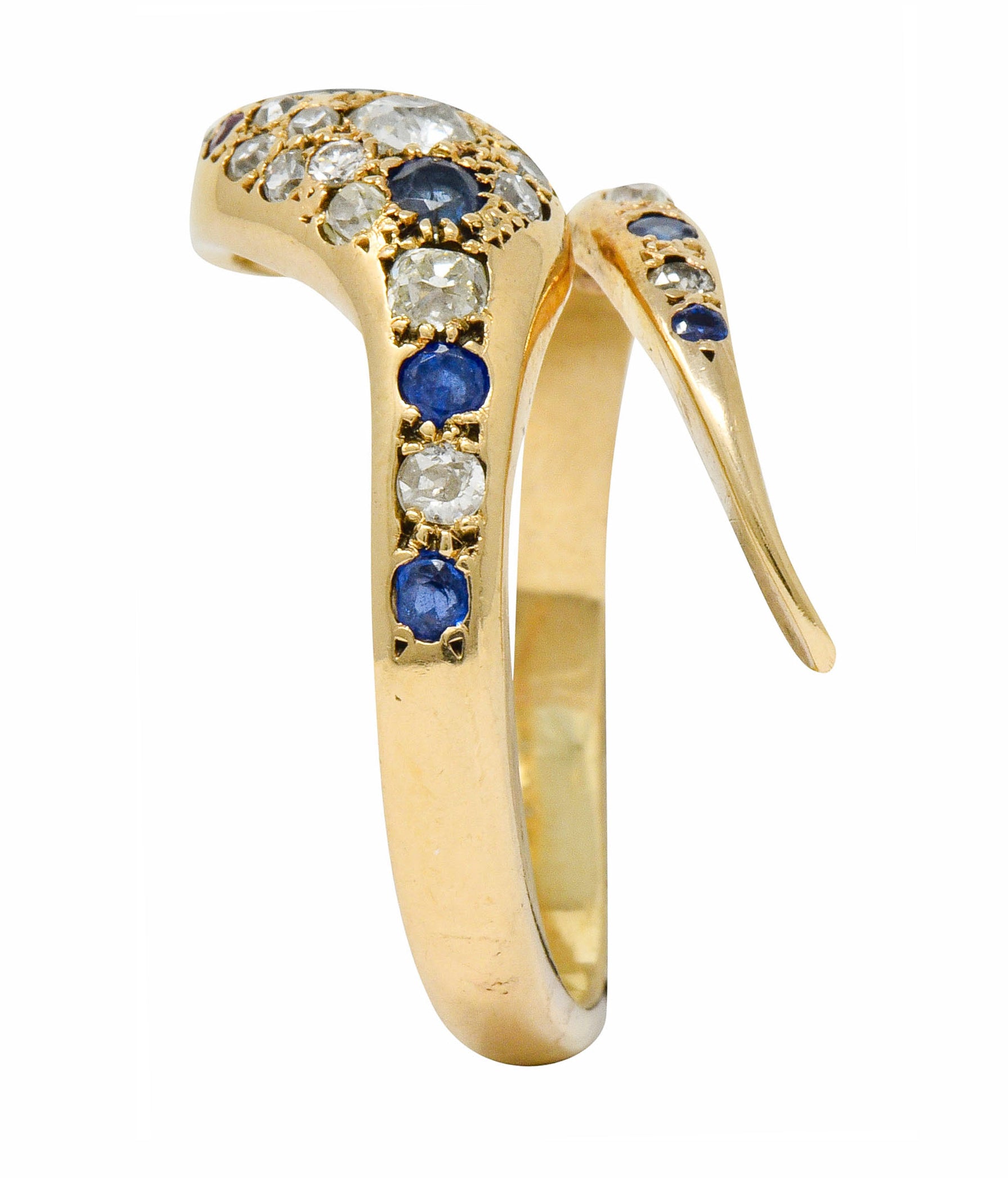 .11111 *Large Victorian Sapphire Diamond 14 Karat Gold Unisex Bypass Snake Ring - Wilson's Estate Jewelry