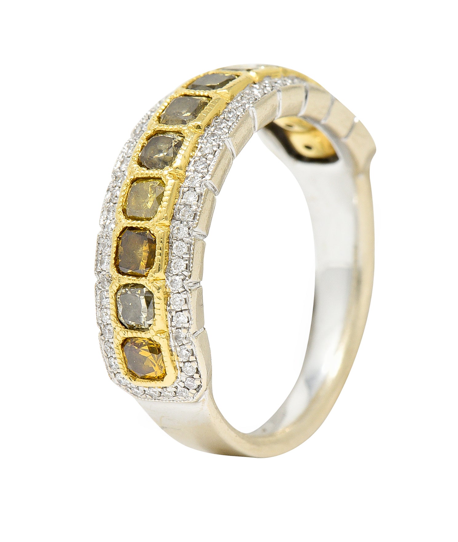 Contemporary 2.00 CTW Fancy Diamond & Diamond 18 Karat Two-Tone Band Ring Wilson's Estate Jewelry