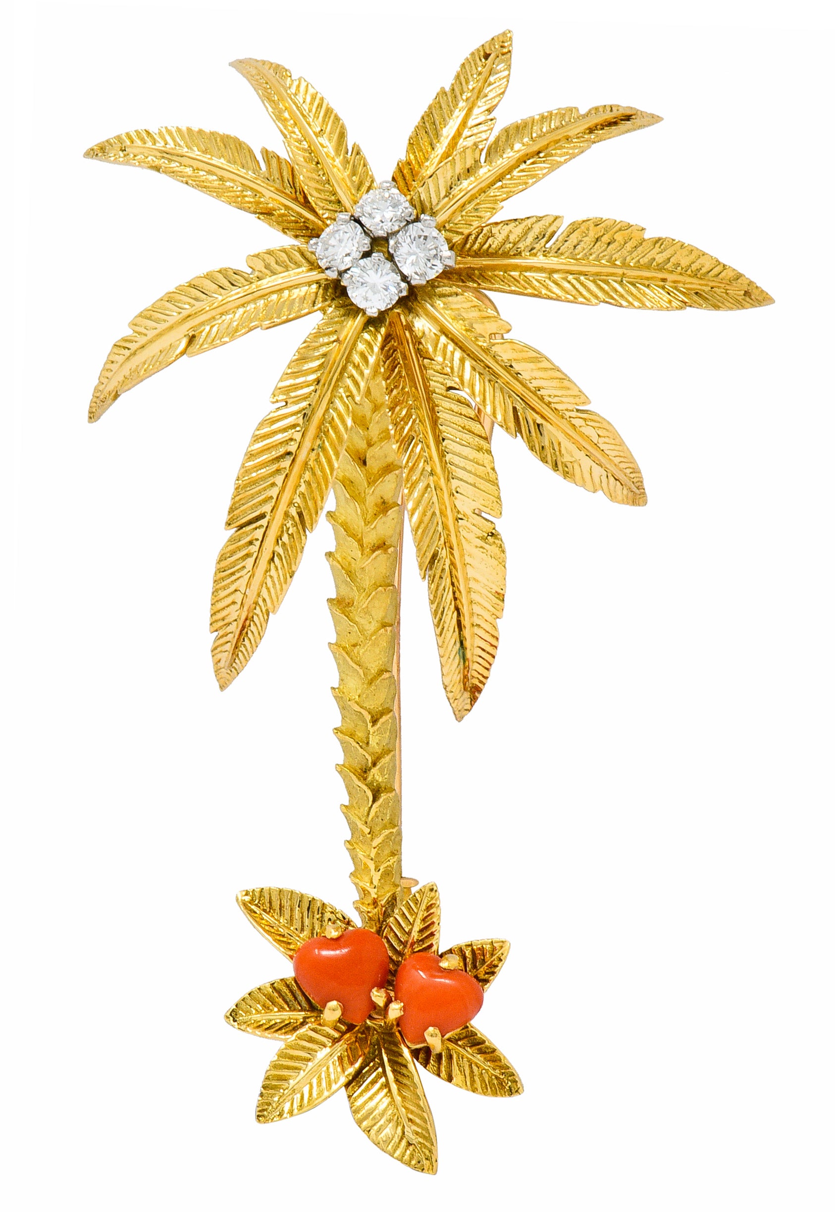 French Cartier Diamond Coral 18 Karat Gold Vintage Palm Tree BroochBrooch - Wilson's Estate Jewelry