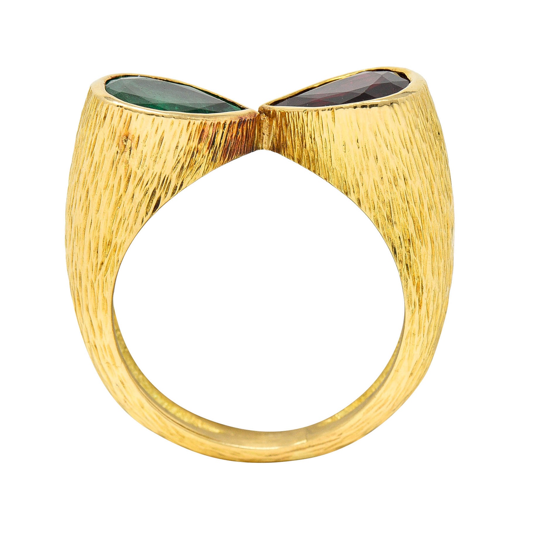 French Vintage Emerald Ruby 18 Karat Gold Mirrored Gemstone RingRing - Wilson's Estate Jewelry