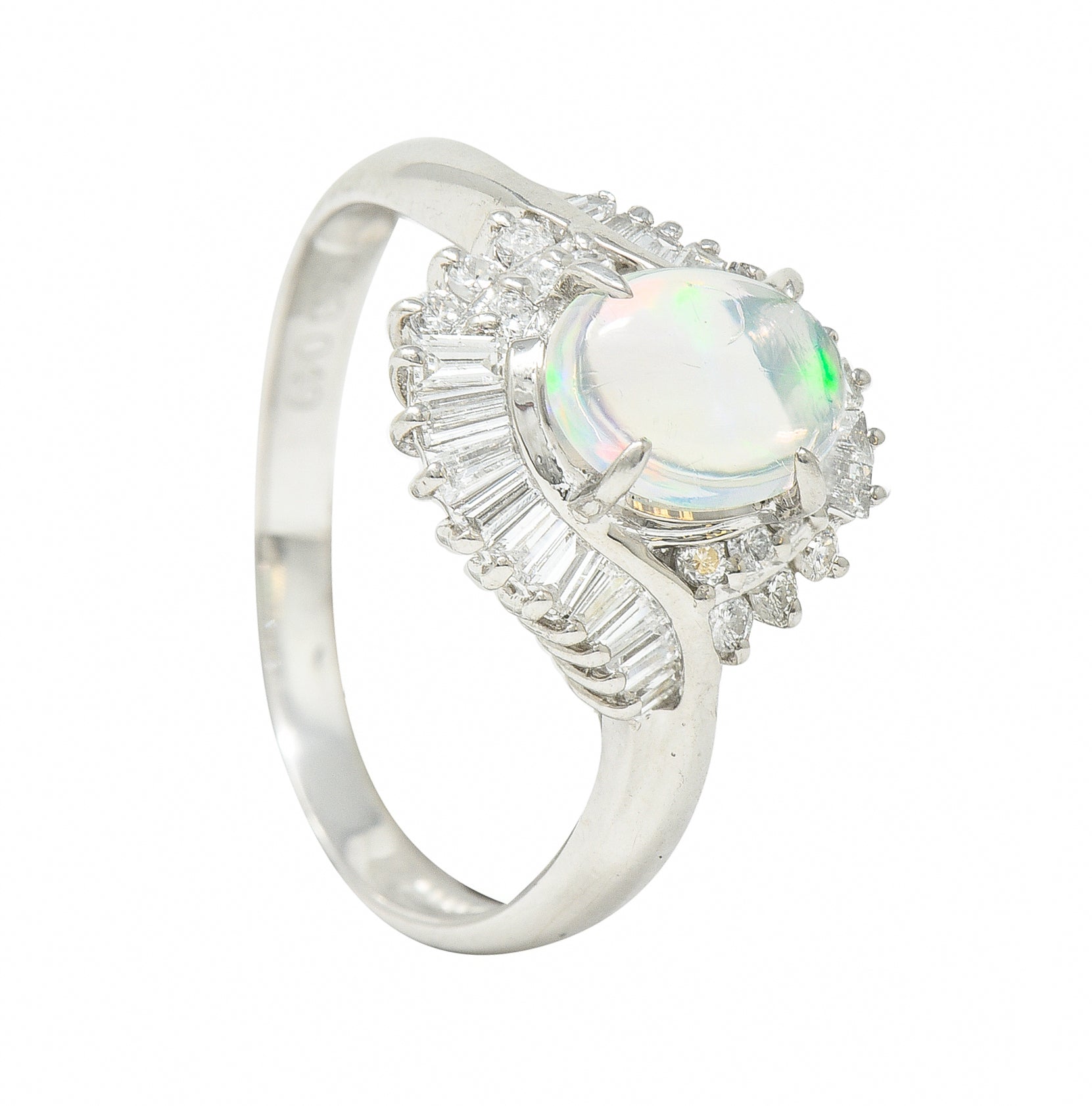 Contemporary Diamond Jelly Opal Platinum Swirl Bypass Cluster Ring Wilson's Estate Jewelry